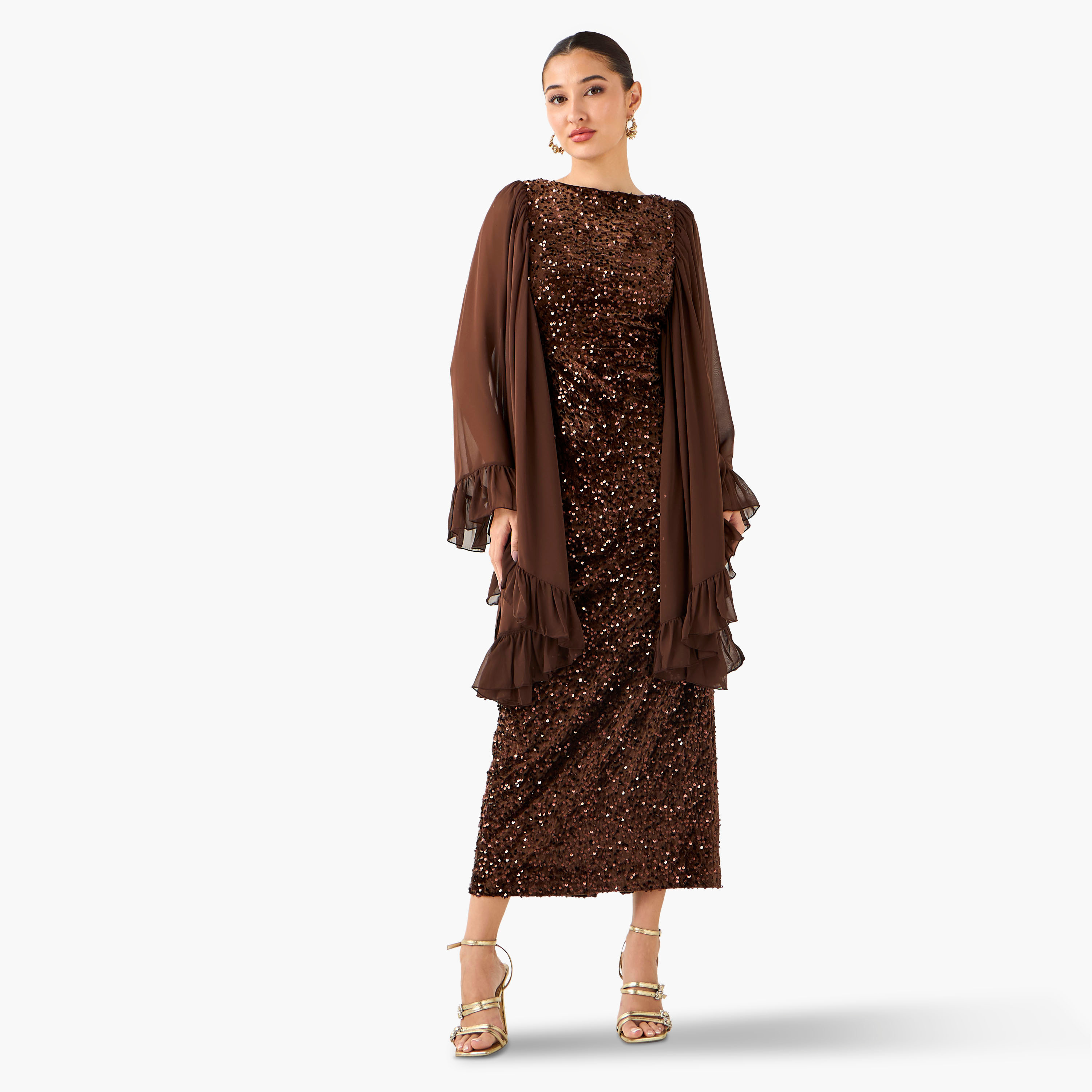فستان بوليستر ماكسي شيفت مزين مع فتحة من غولدن آبل-women-clothing-dresses-image-8