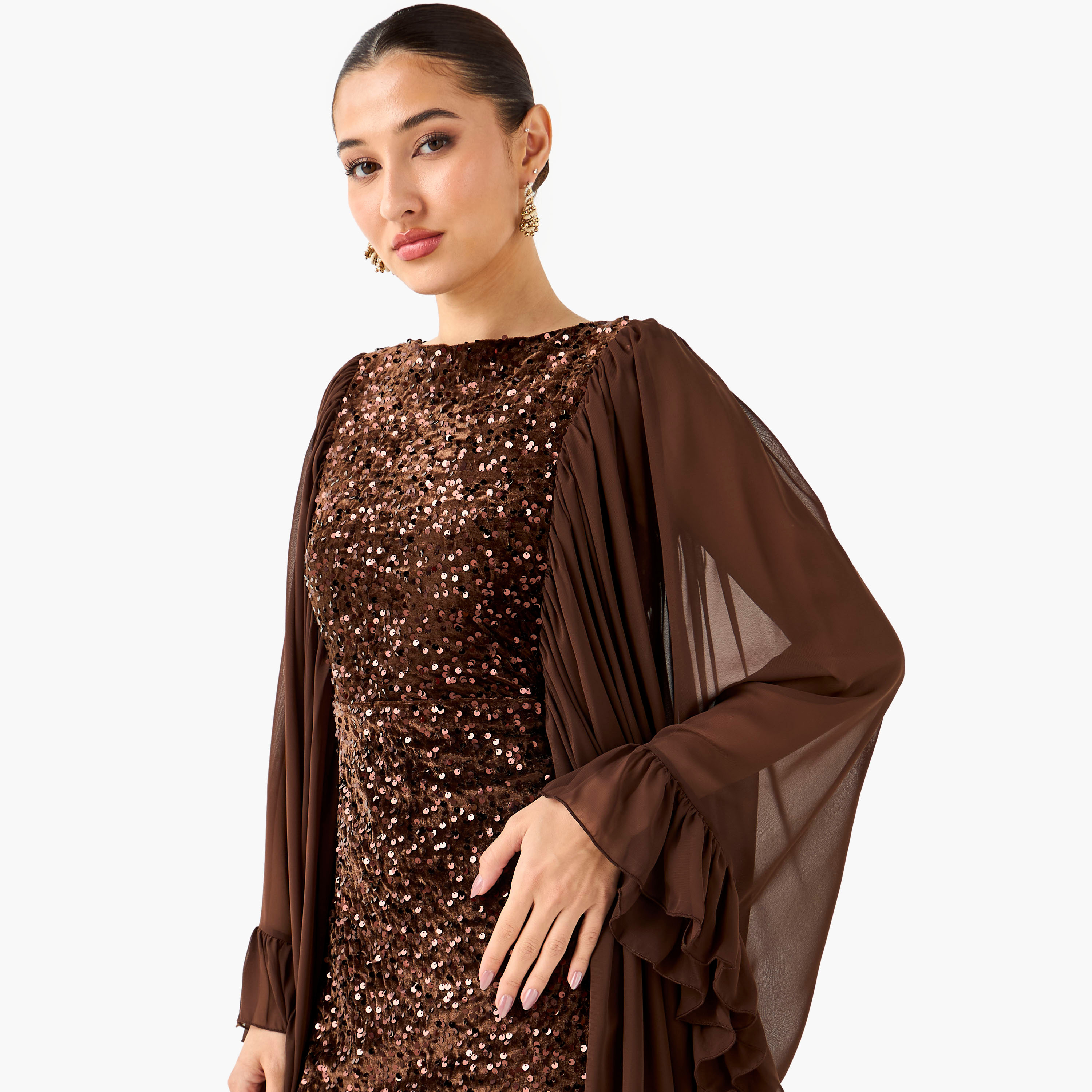 فستان بوليستر ماكسي شيفت مزين مع فتحة من غولدن آبل-women-clothing-dresses-image-10