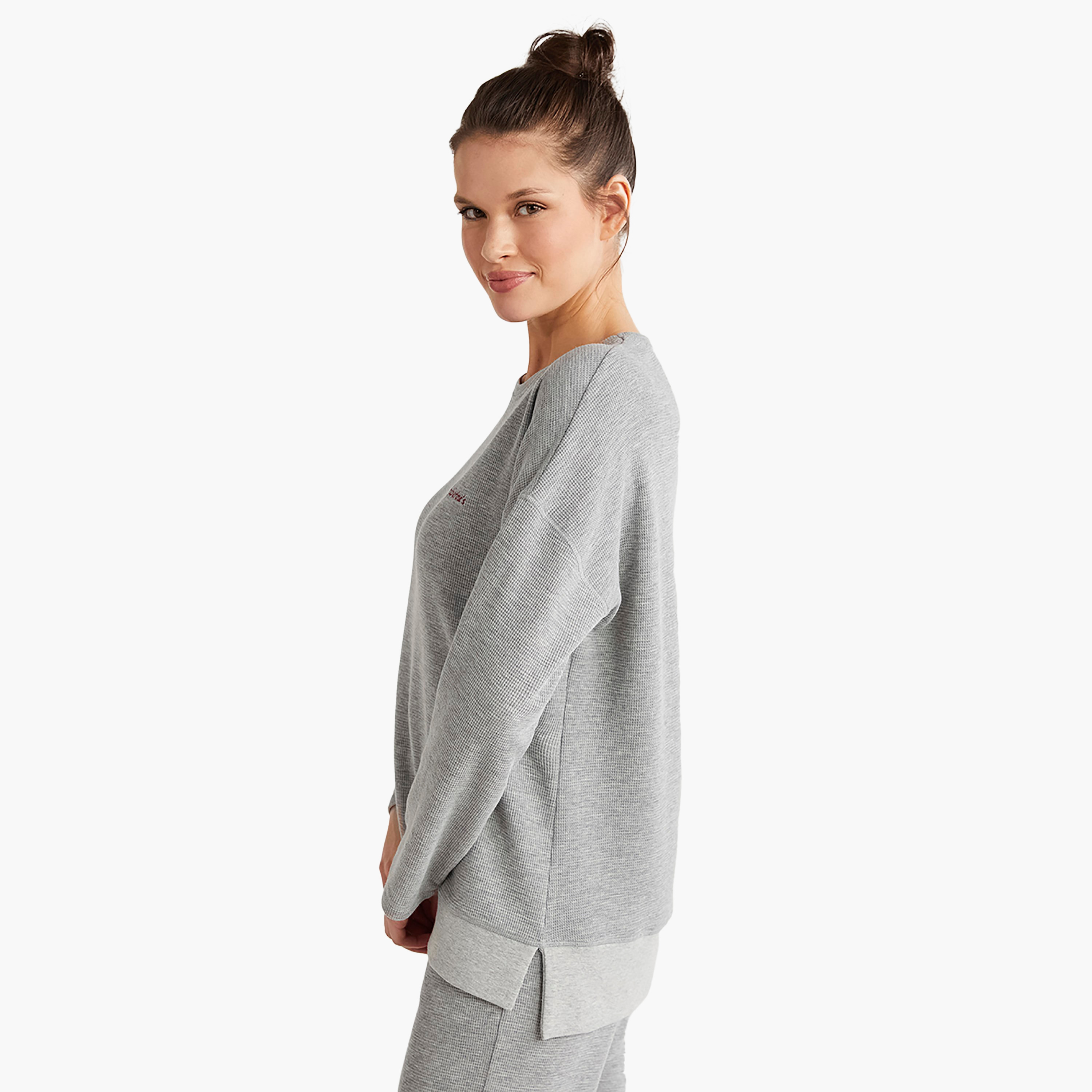 Catherine's Pyjama Set with Textured Round Neck T-Shirt and Women's Pyjama-women-clothing-nightwear-pyjamas-longsets-image-3