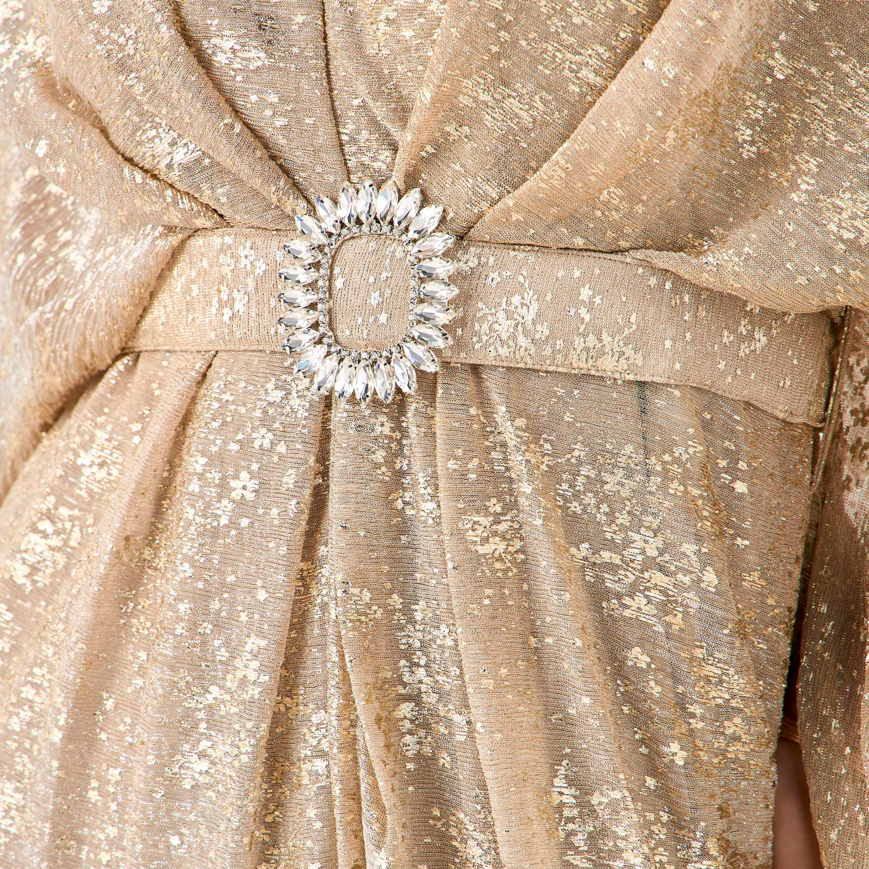 Textured Golden Apple Kaftan Maxi Polyester Dress with V-neck-women-clothing-dresses-image-5