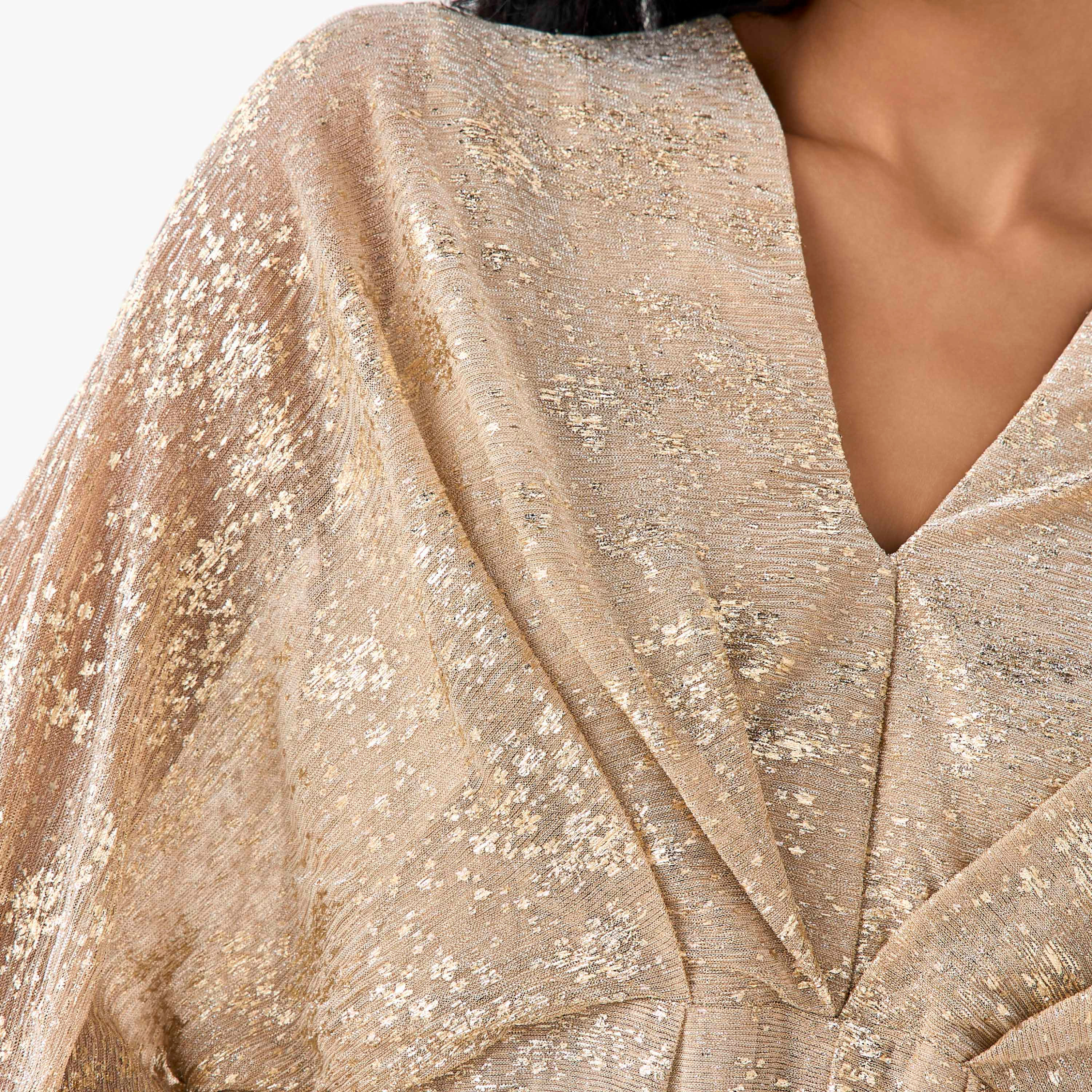 Textured Golden Apple Kaftan Maxi Polyester Dress with V-neck-women-clothing-dresses-image-6