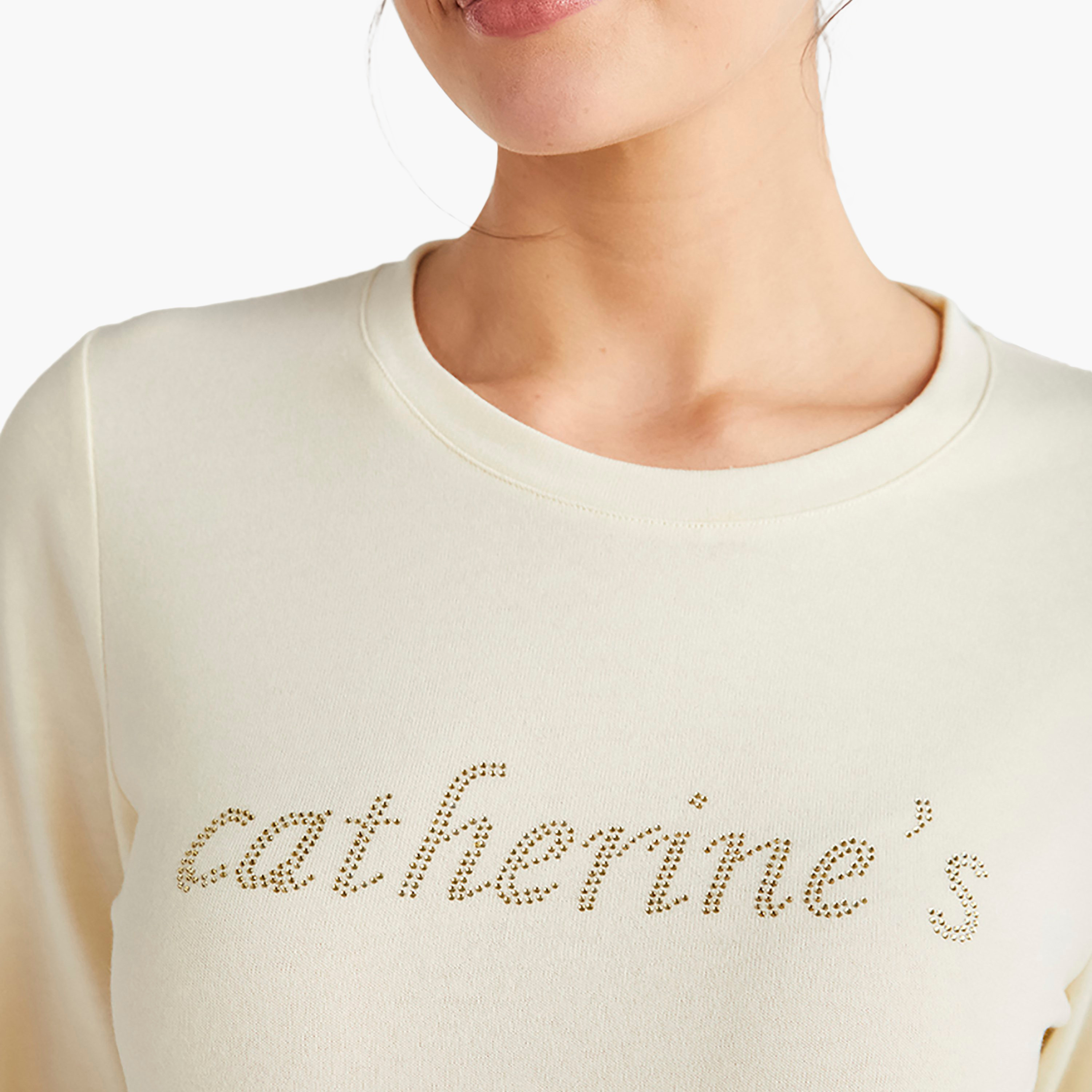 Catherine's Pyjama Set with Rhinestone Round Neck T-Shirt and Women's Pyjama-women-clothing-nightwear-pyjamas-longsets-image-2