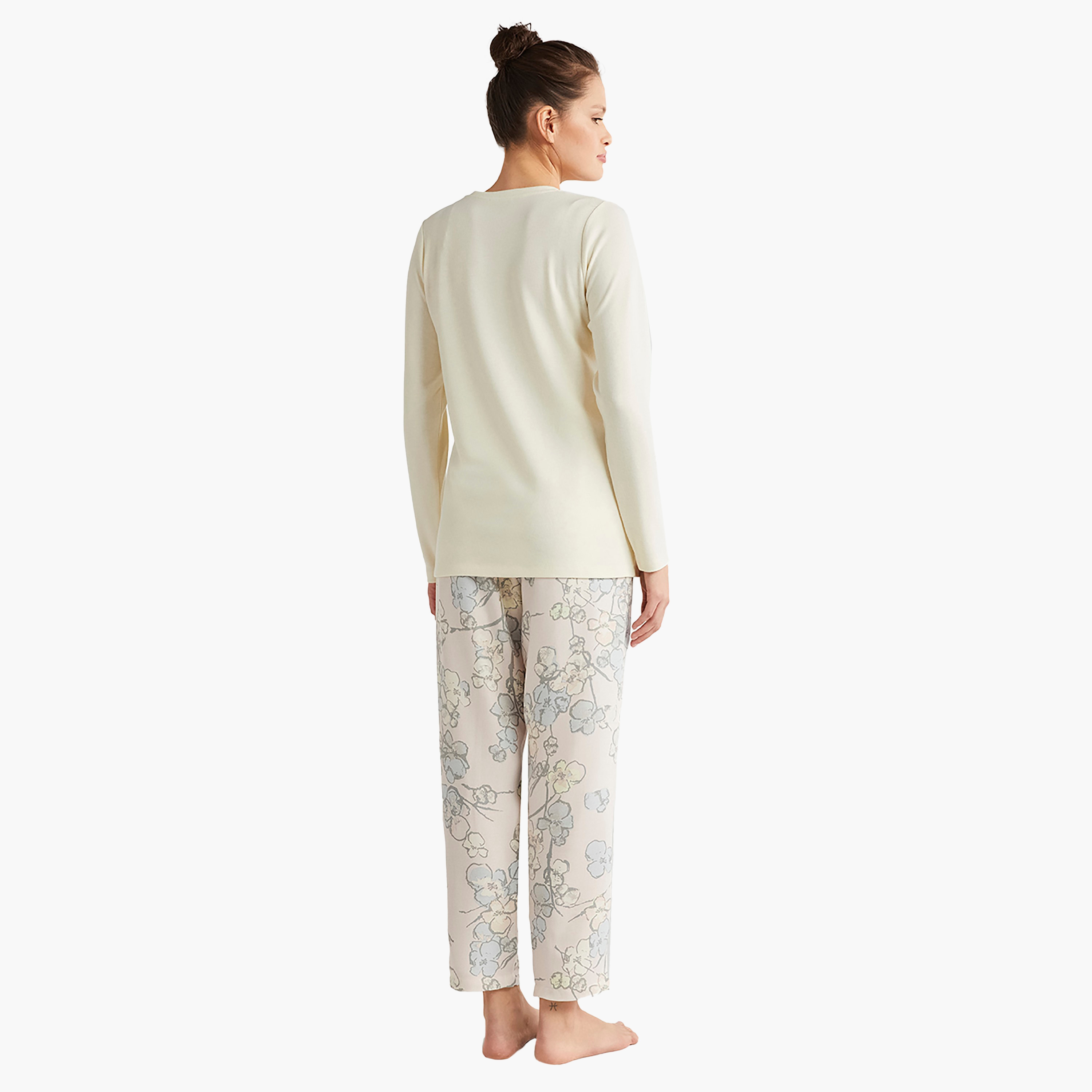 Catherine's Pyjama Set with Rhinestone Round Neck T-Shirt and Women's Pyjama-women-clothing-nightwear-pyjamas-longsets-image-4