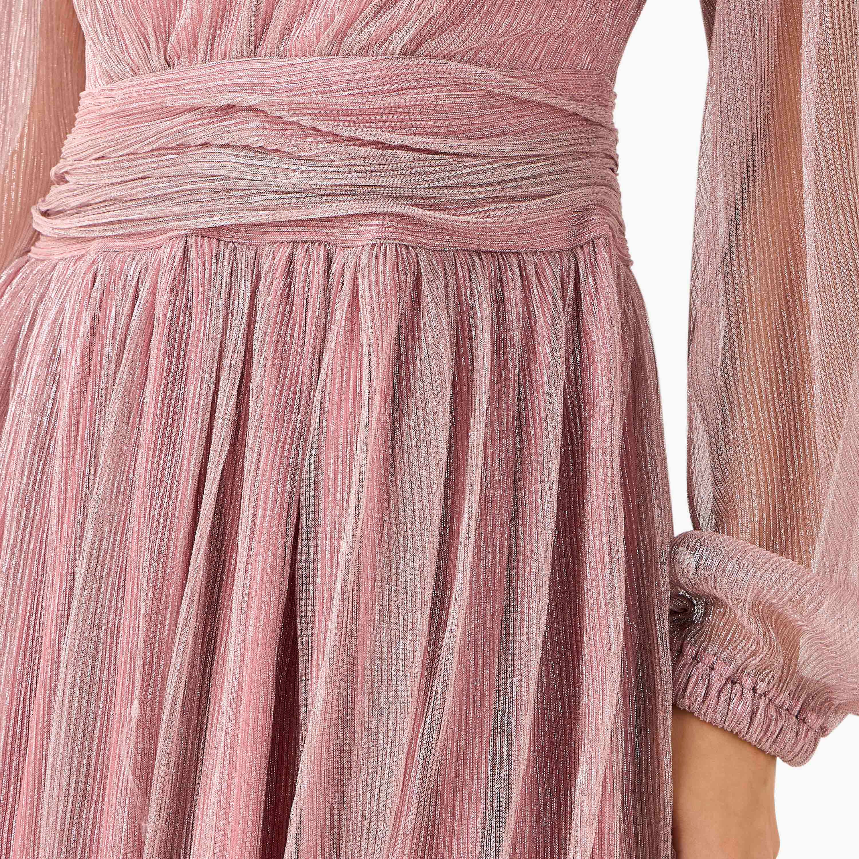 Golden Apple Pleated Maxi Polyester Dress with V-neck-women-clothing-dresses-image-5