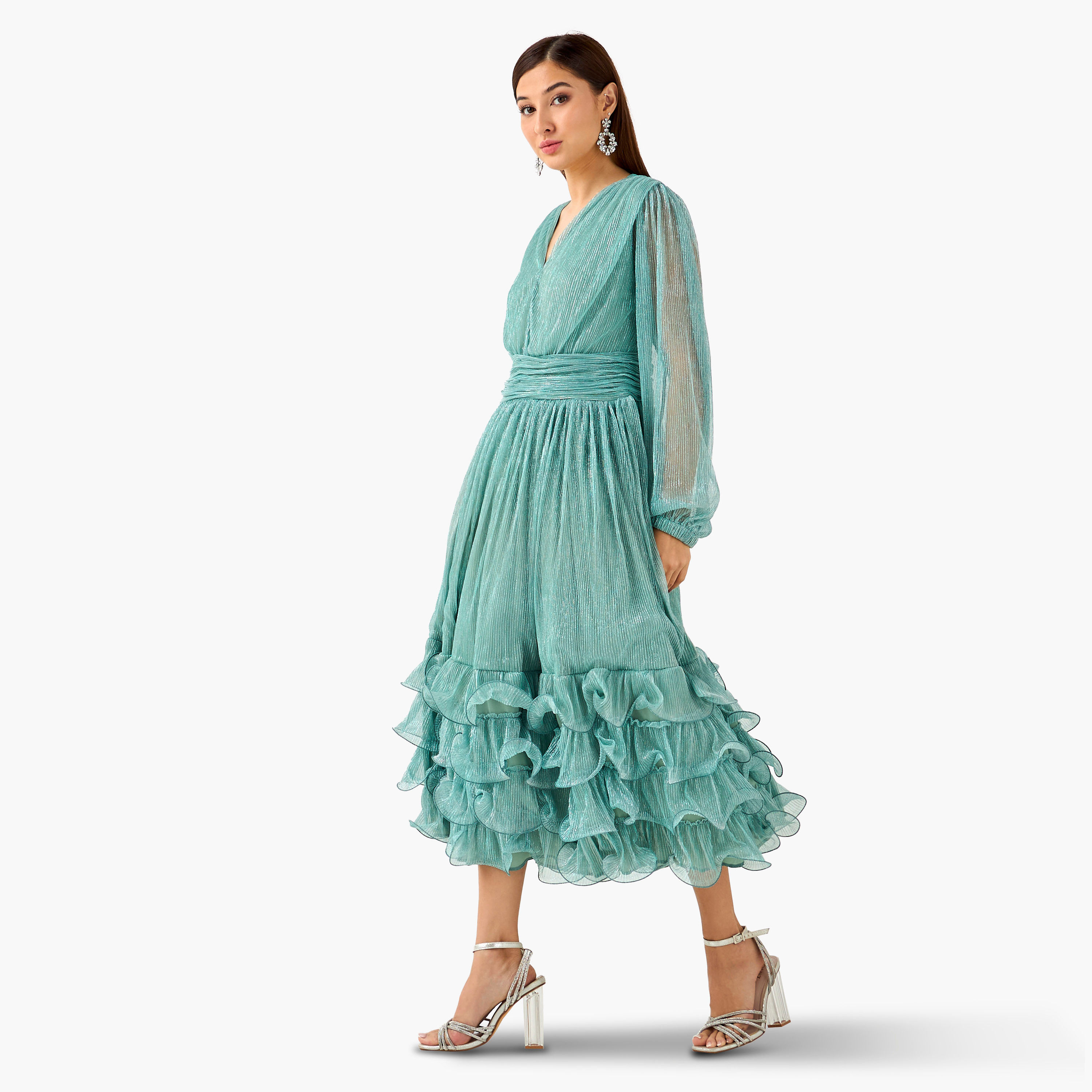 Golden Apple Pleated Maxi Polyester Dress with V-neck-women-clothing-dresses-image-14