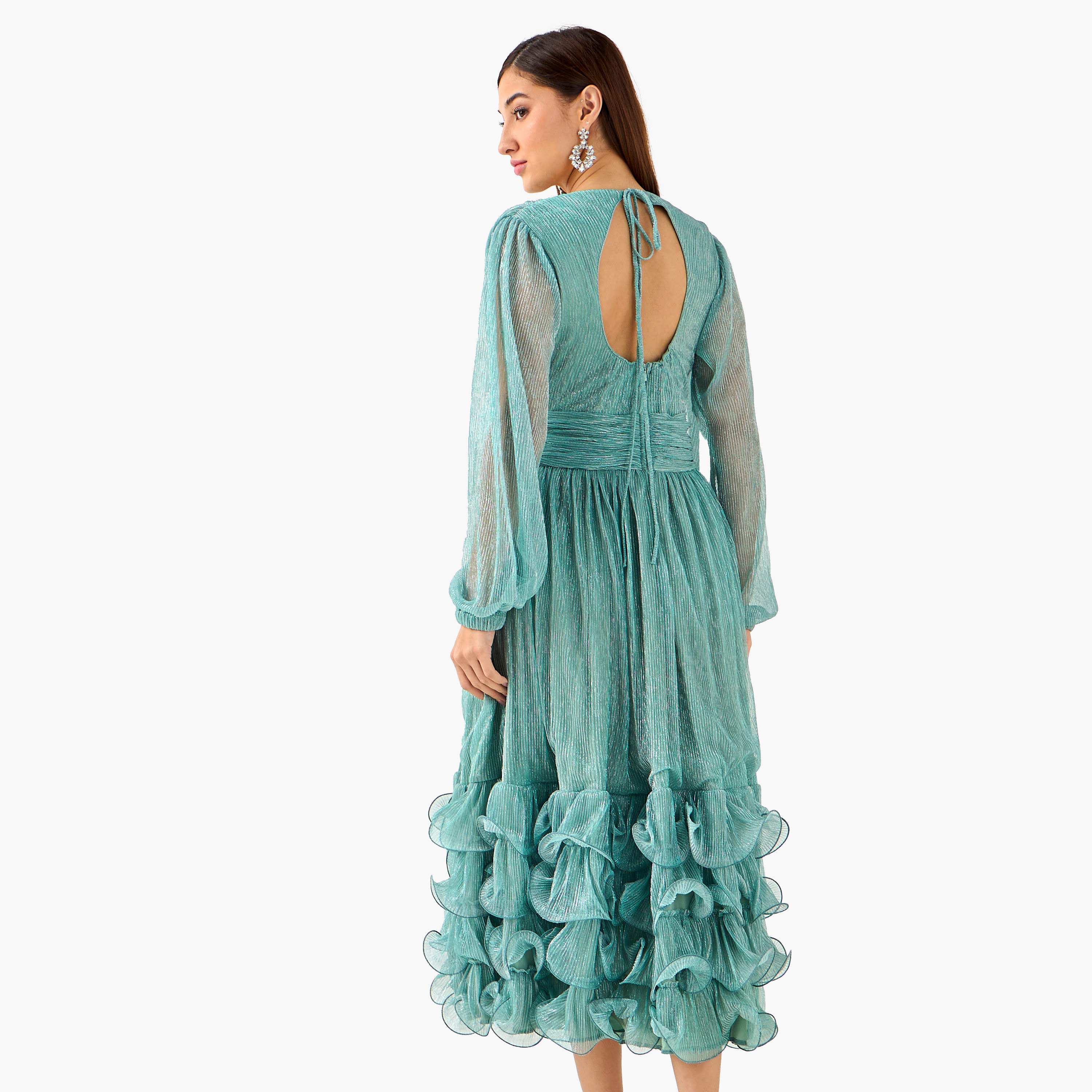 Golden Apple Pleated Maxi Polyester Dress with V-neck-women-clothing-dresses-image-16