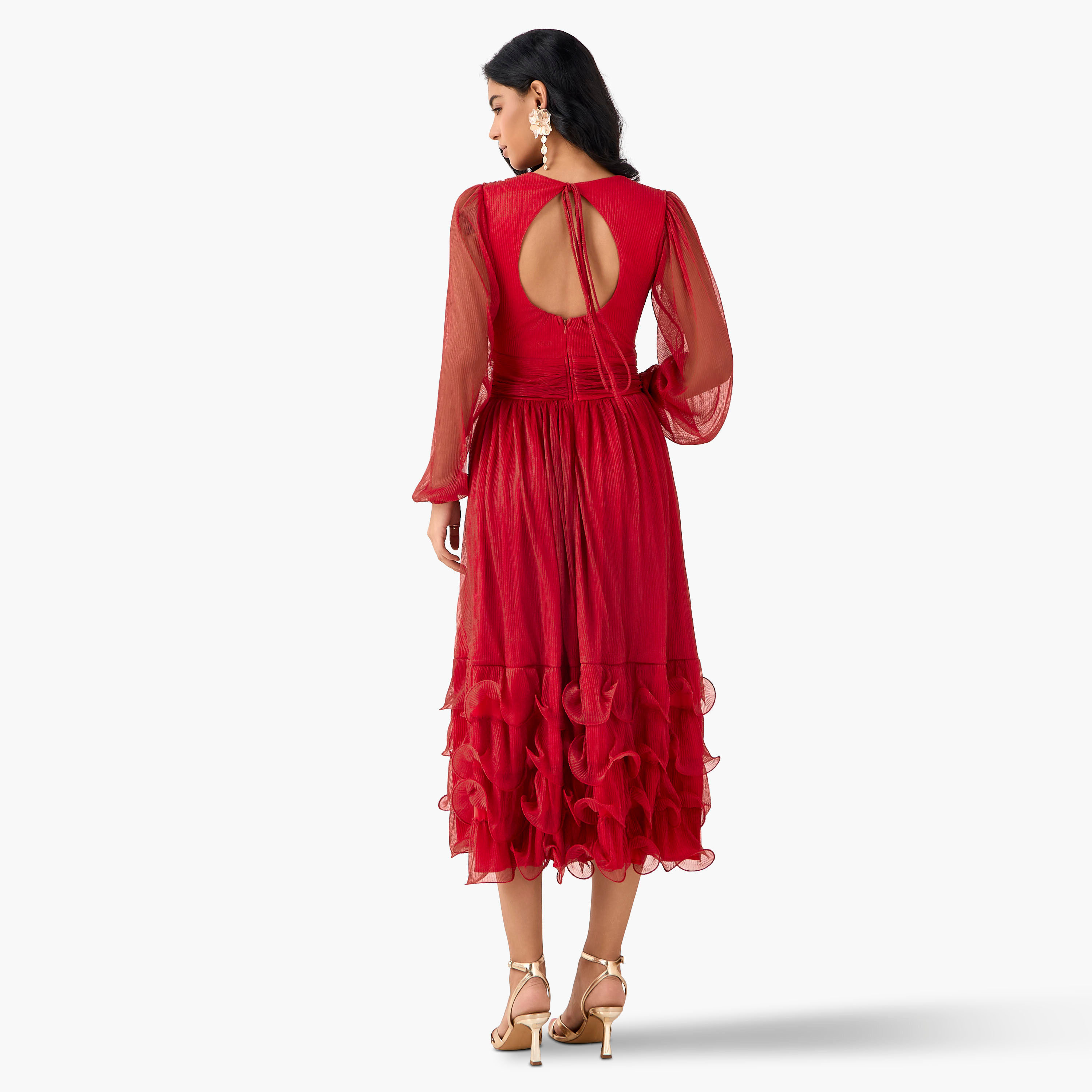 Golden Apple Pleated Maxi Polyester Dress with V-neck-women-clothing-dresses-image-9