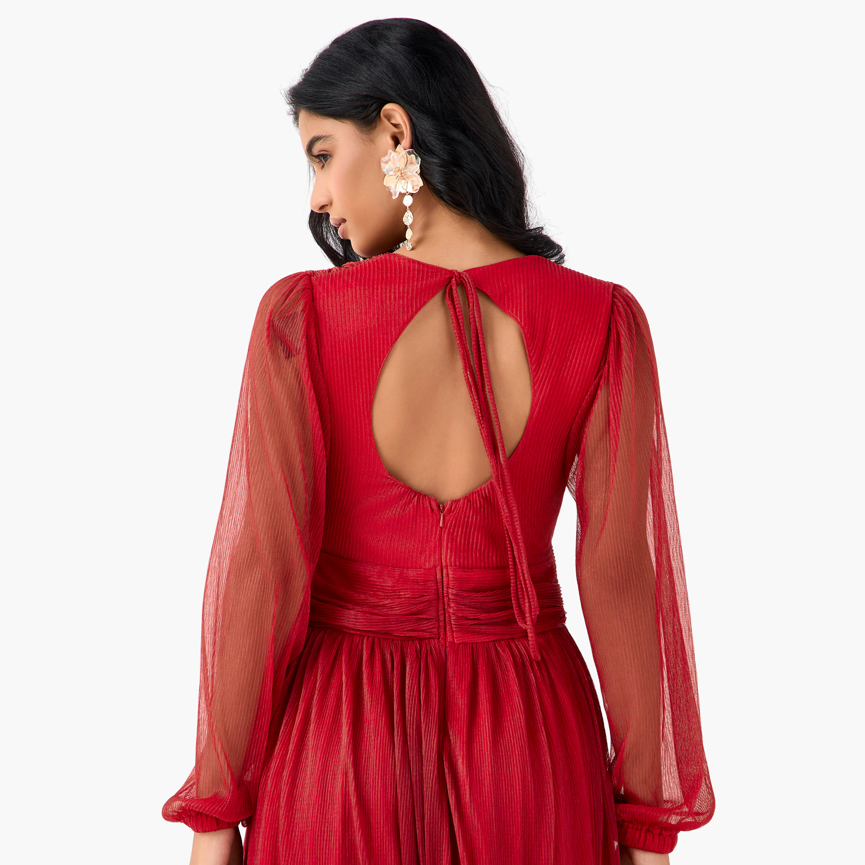 Golden Apple Pleated Maxi Polyester Dress with V-neck-women-clothing-dresses-image-13