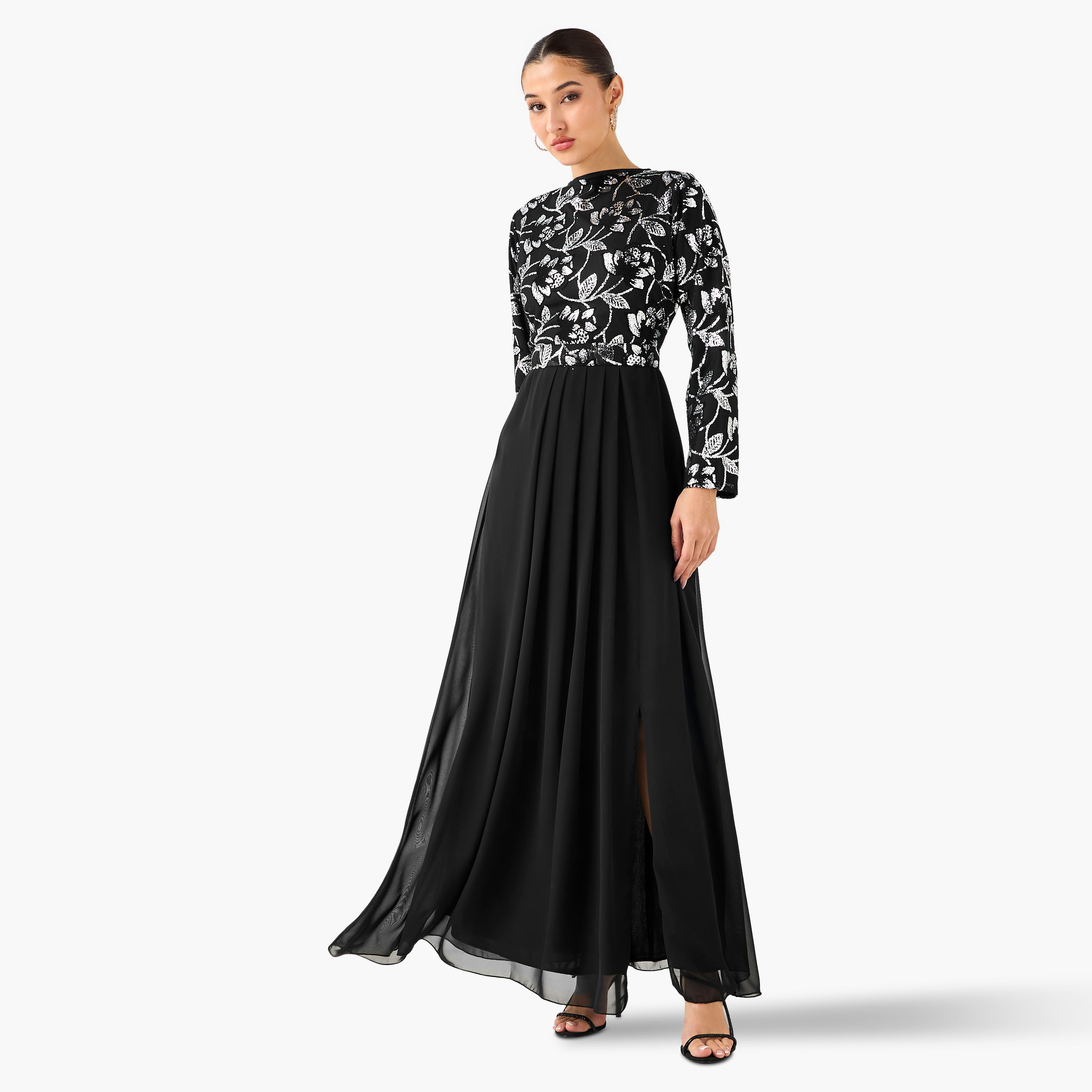 فستان ماكسي بوليستر بكسرات مزين مع فتحة من غولدن آبل-women-clothing-dresses-image-2