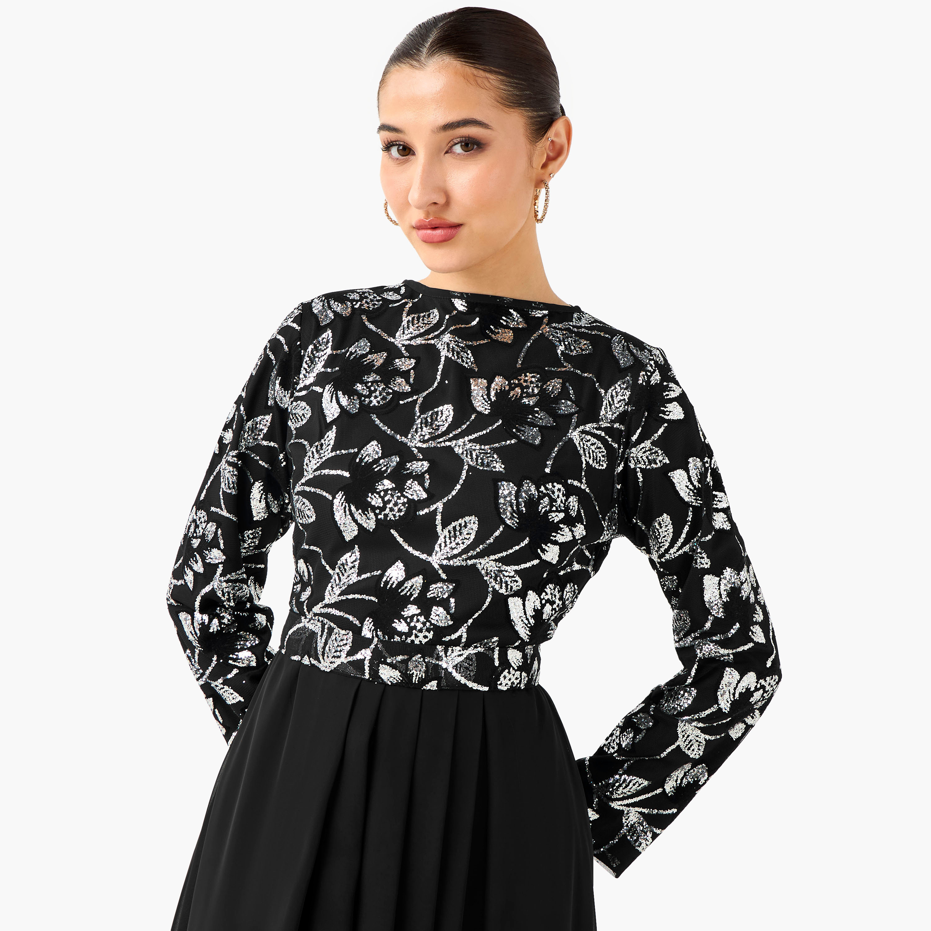فستان ماكسي بوليستر بكسرات مزين مع فتحة من غولدن آبل-women-clothing-dresses-image-4