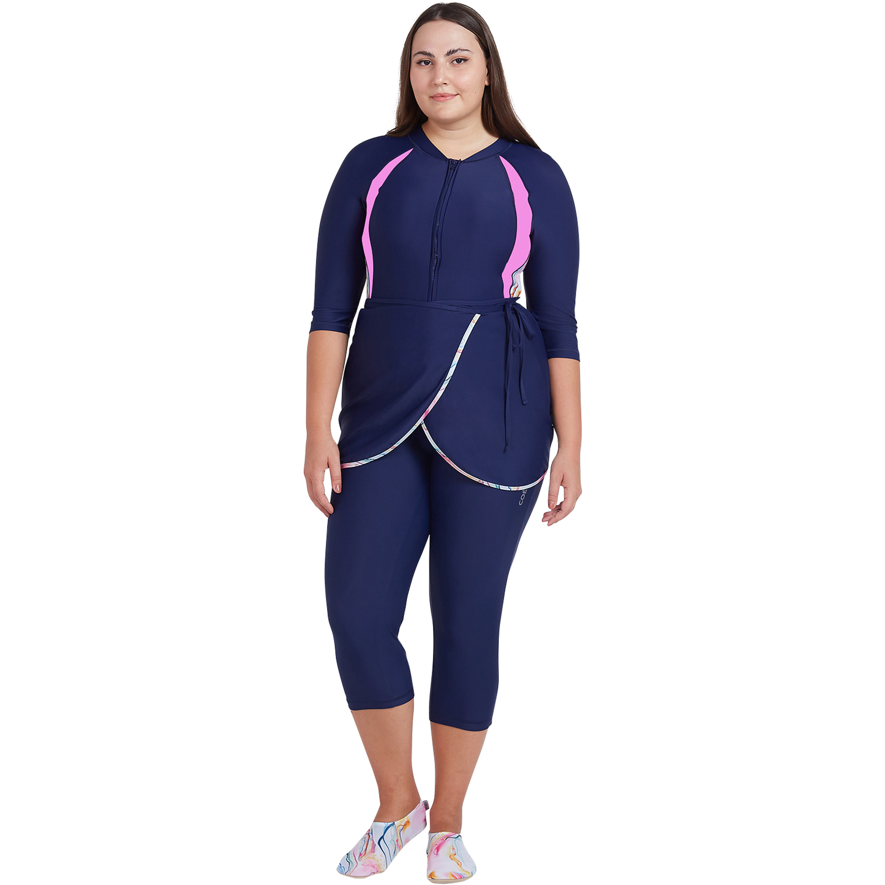 كويغا - لفافة سباحة نسائية باللونين الأزرق والوردي بنقشة الرخام-women-clothing-swimandbeach-swimsuits-image-2