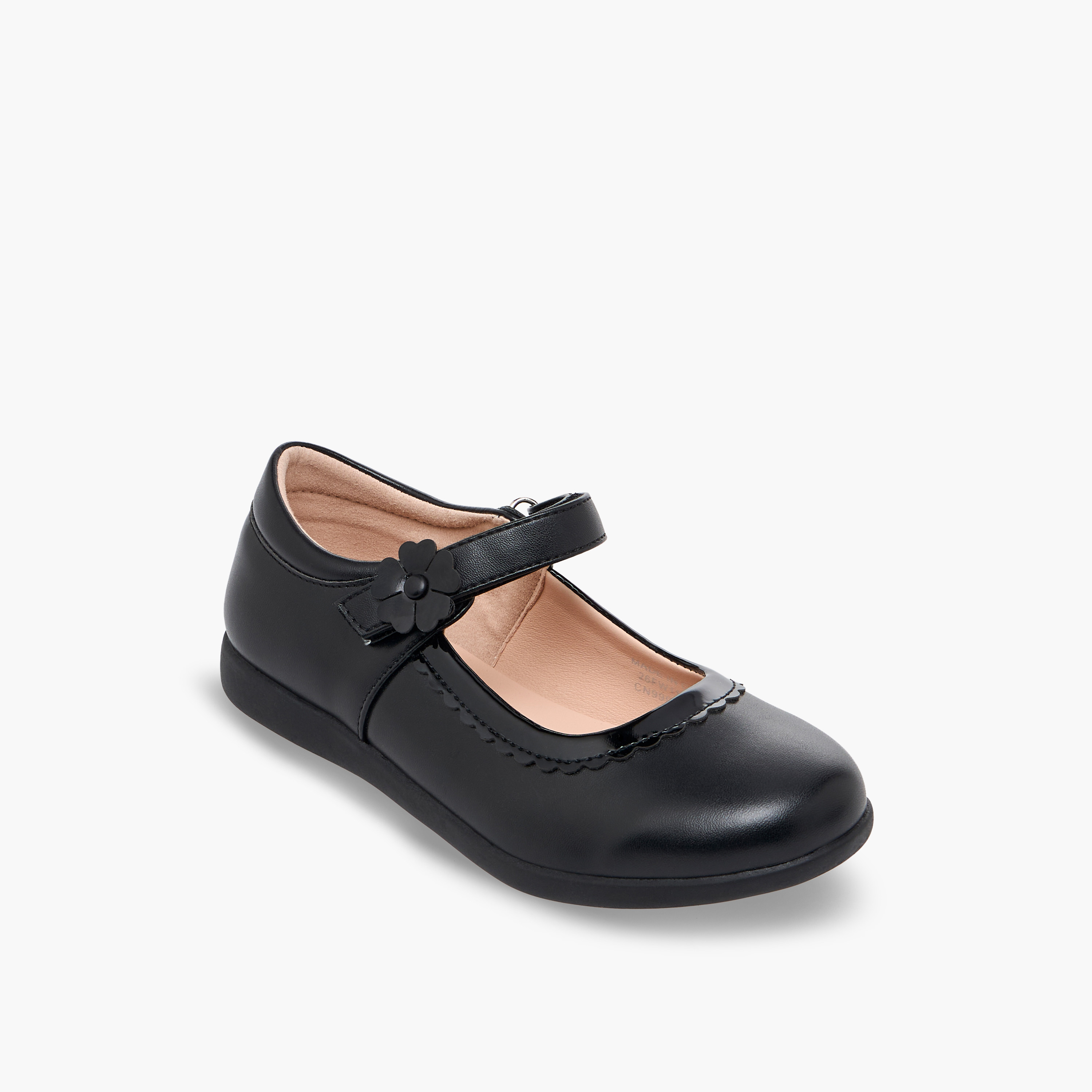 حذاء مدرسية للبنات بشريط إغلاق لاصق وتفاصيل زهرية من فلورا بيلا-girls-shoes-maryjanes-image-2