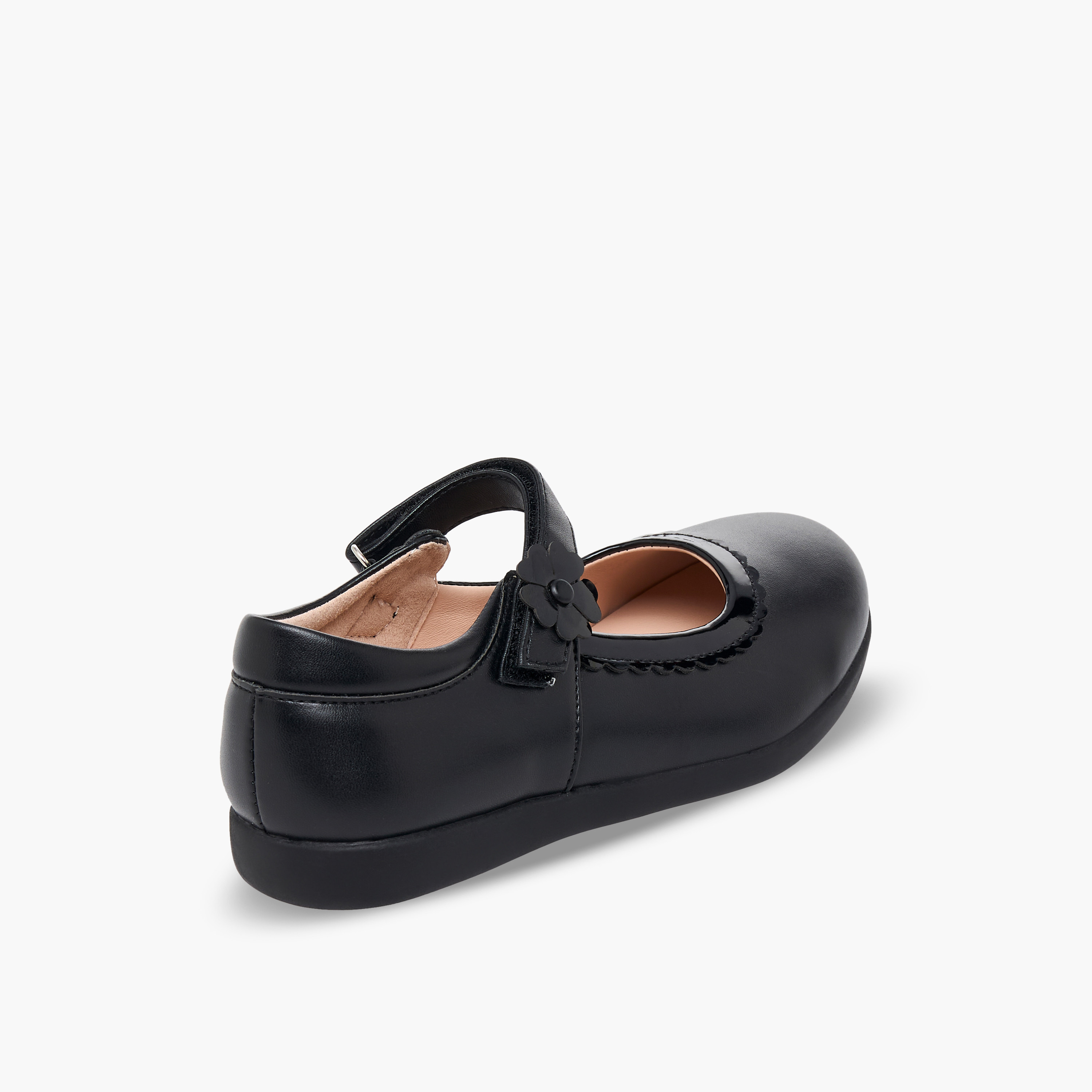 حذاء مدرسية للبنات بشريط إغلاق لاصق وتفاصيل زهرية من فلورا بيلا-girls-shoes-maryjanes-image-6