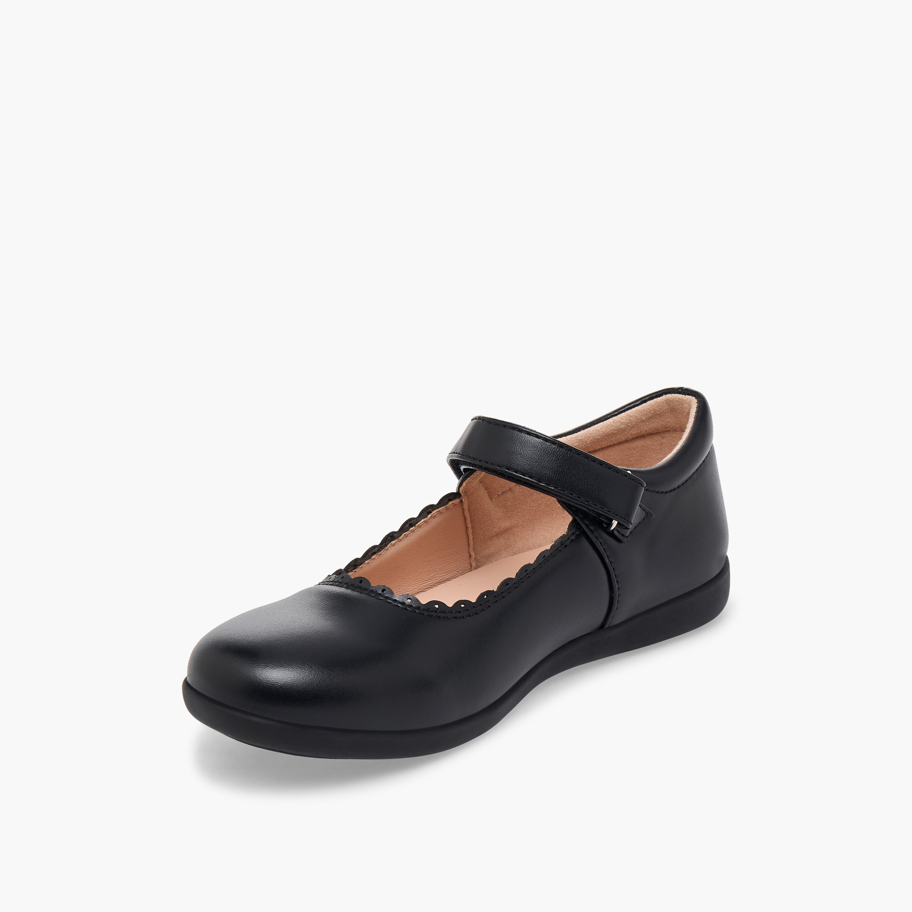 حذاء مدرسي بتفاصيل حواف متموجة وشريط إغلاق لاصق للبنات من فلورا بيلا-girls-shoes-maryjanes-image-4