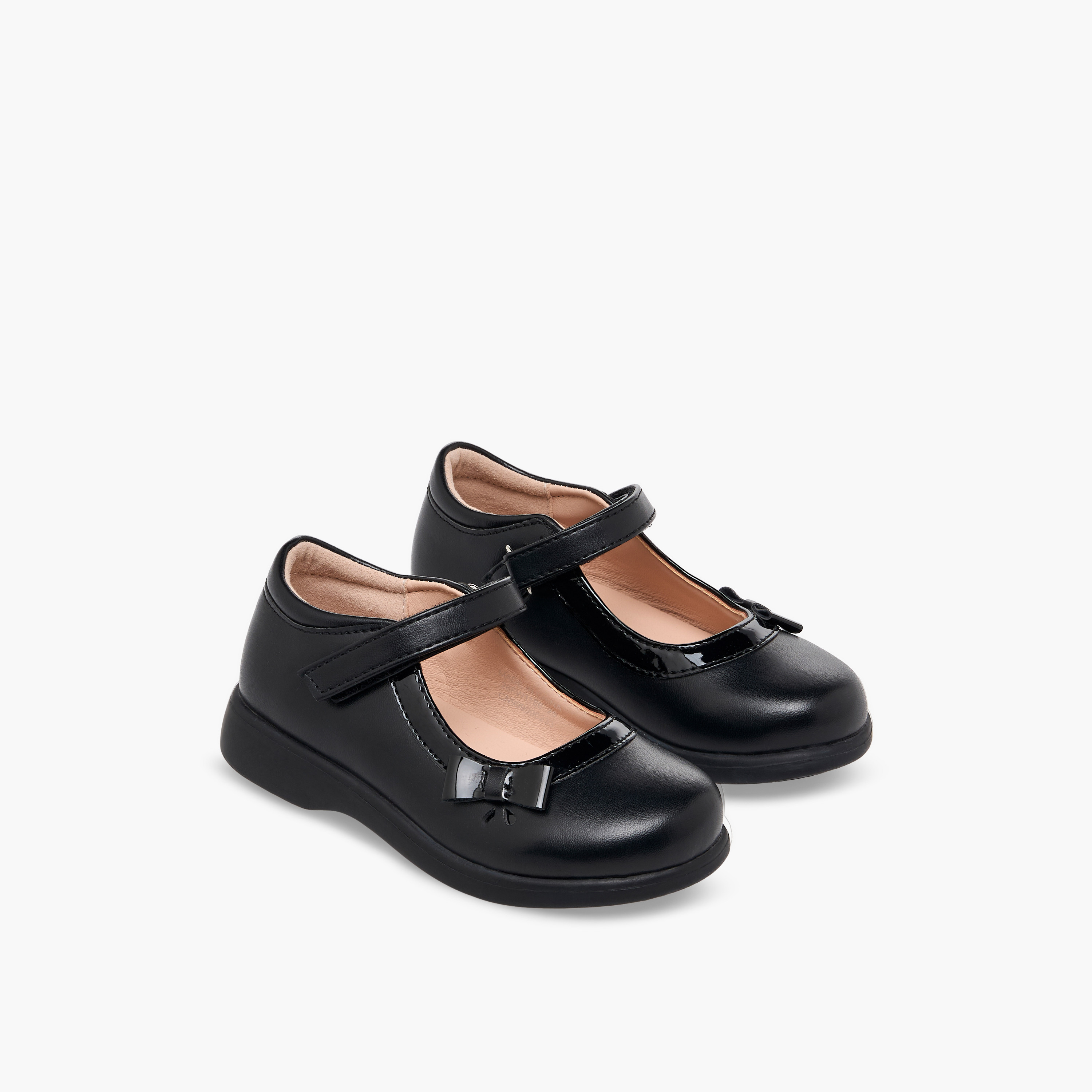 حذاء ماري جين مدرسي بشريط إغلاق لاصق بتفاصيل فيونكة للبنات من فلورا بيلا-girls-shoes-maryjanes-image-1