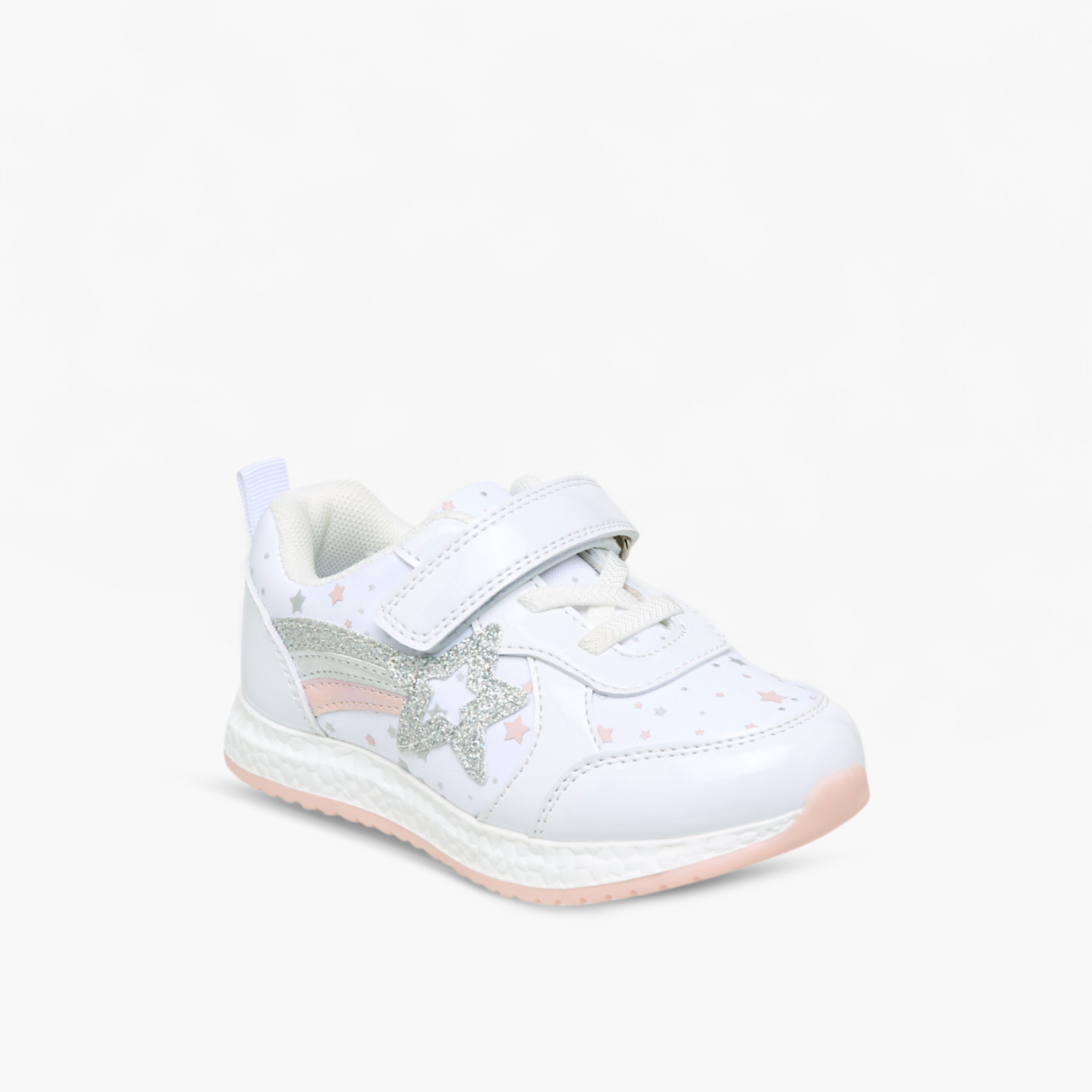 Flora Bella Embellished Star Applique Sneakers with Hook and Loop Closure-girls-shoes-sneakers-image-2