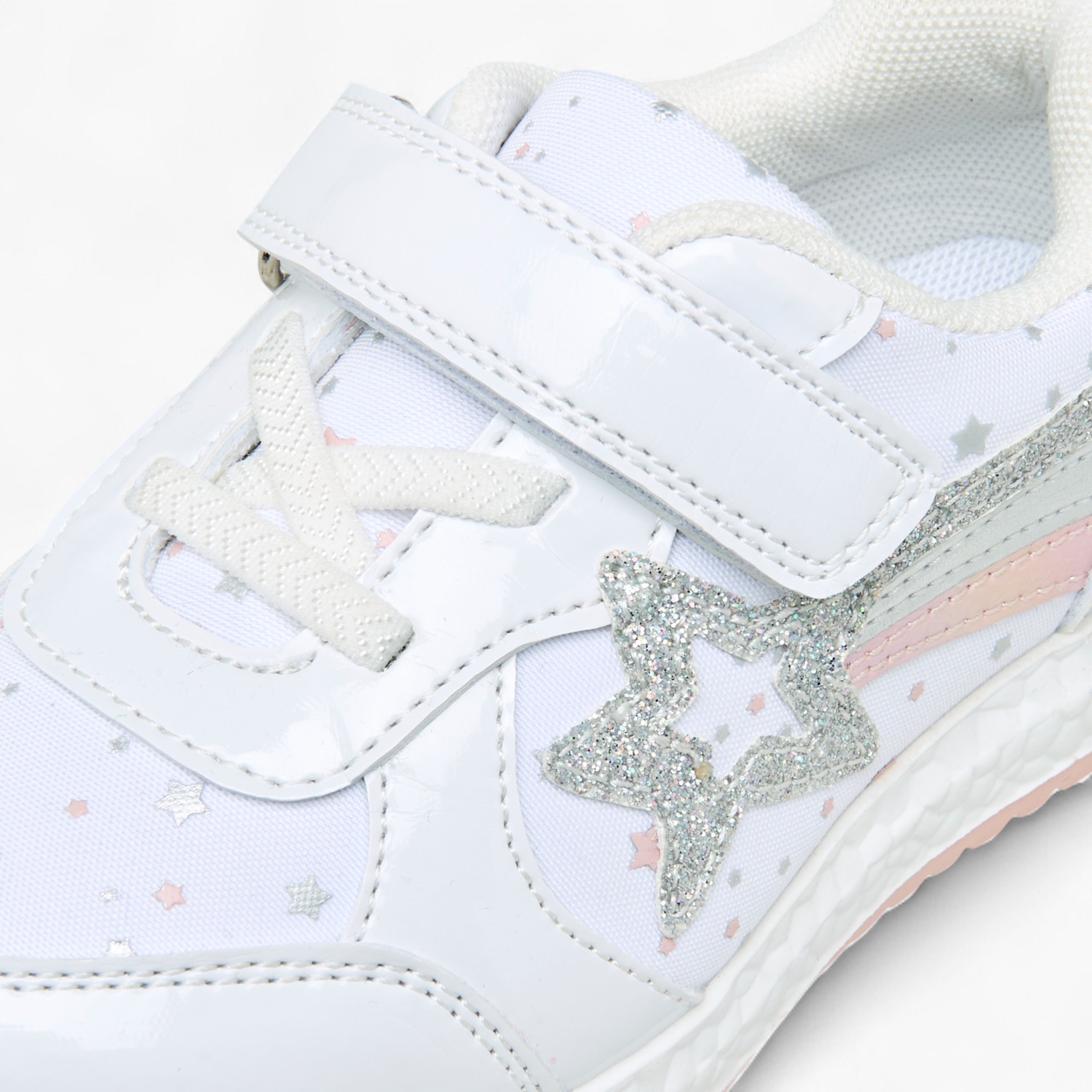 Flora Bella Embellished Star Applique Sneakers with Hook and Loop Closure-girls-shoes-sneakers-image-4