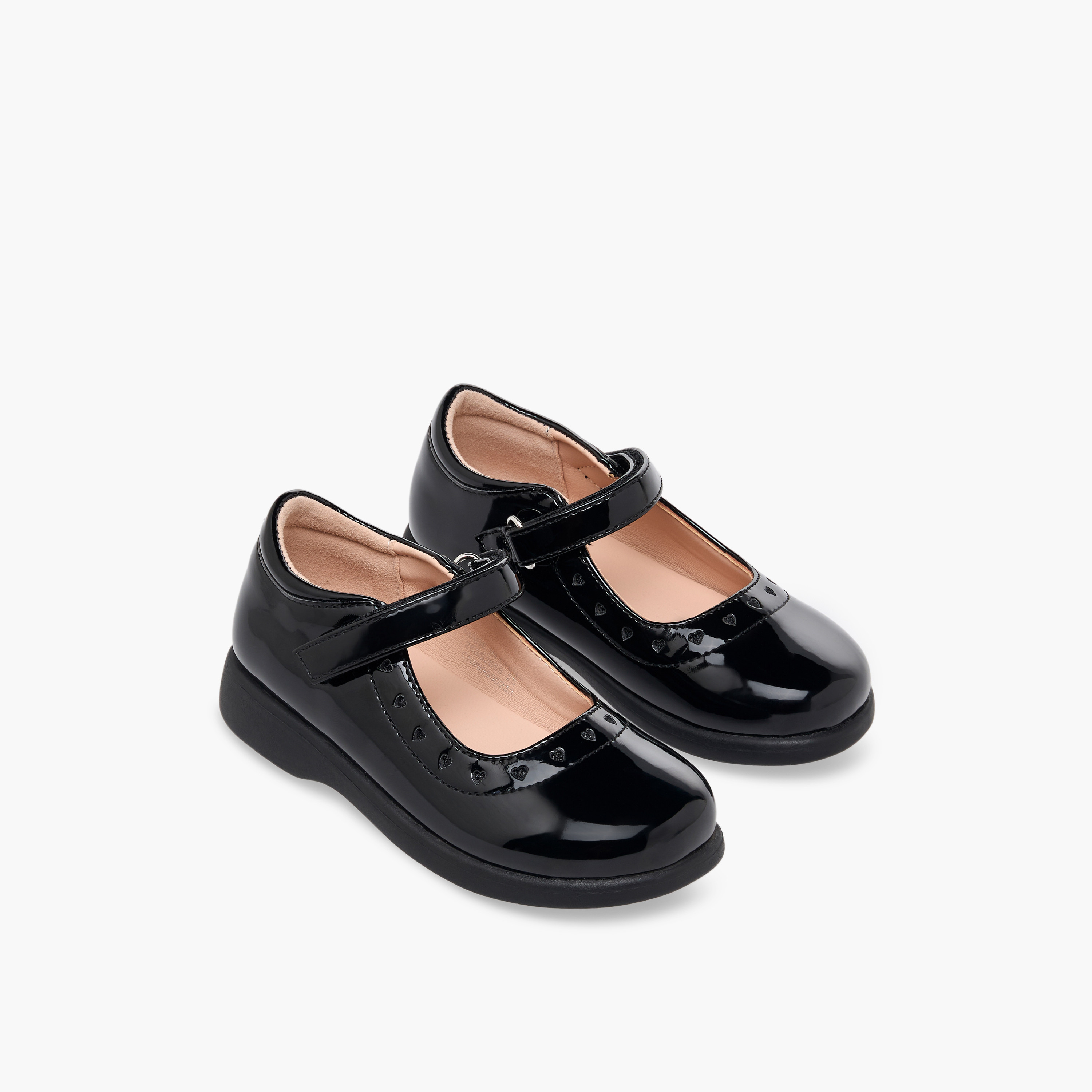 حذاء ماري جين مدرسي بشريط إغلاق لاصق وتفاصيل قلب للبنات من فلورا بيلا-girls-shoes-maryjanes-image-1