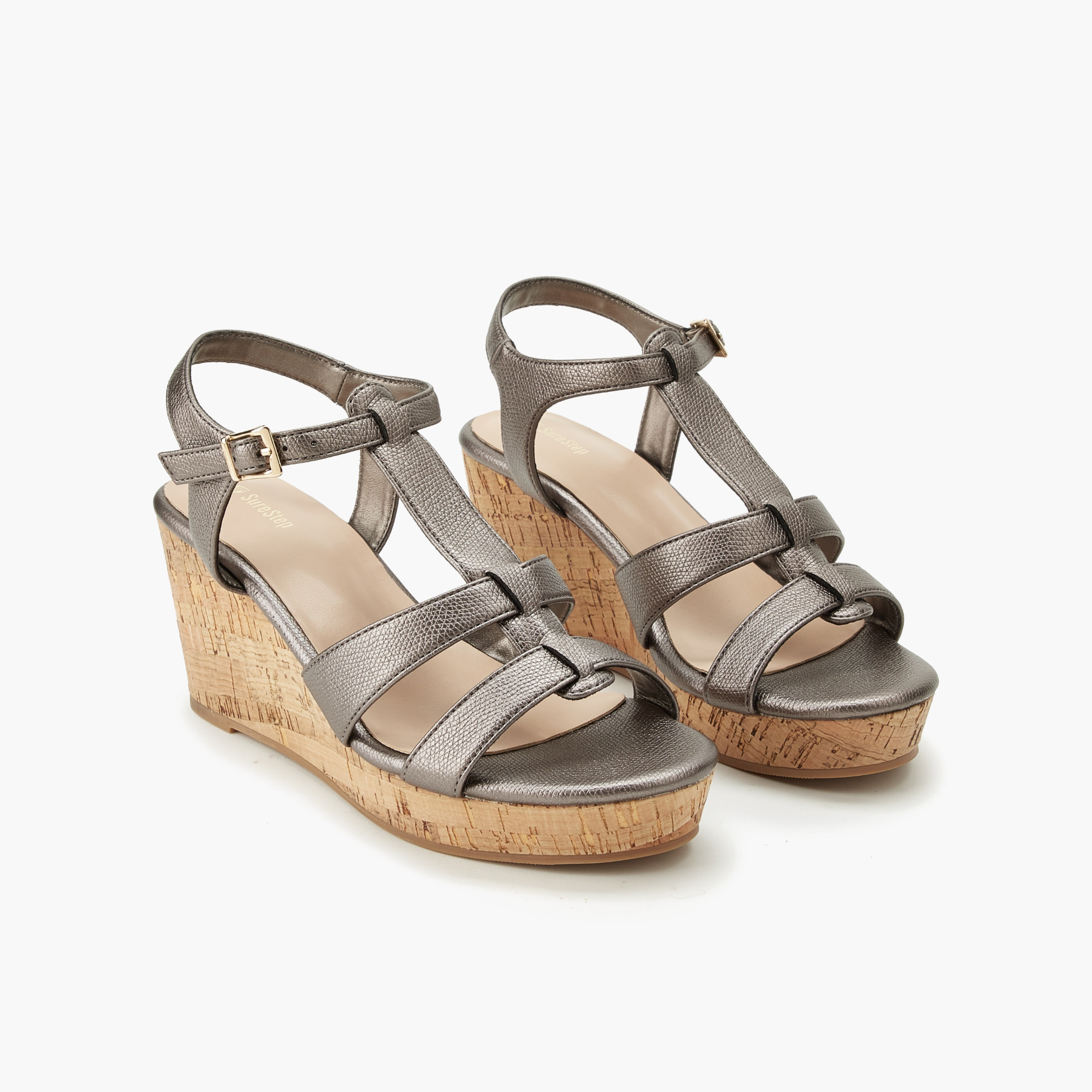 صندل ويدج للنساء بارز الملمس من شور ستيب-women-shoes-sandals-heeled-image-1