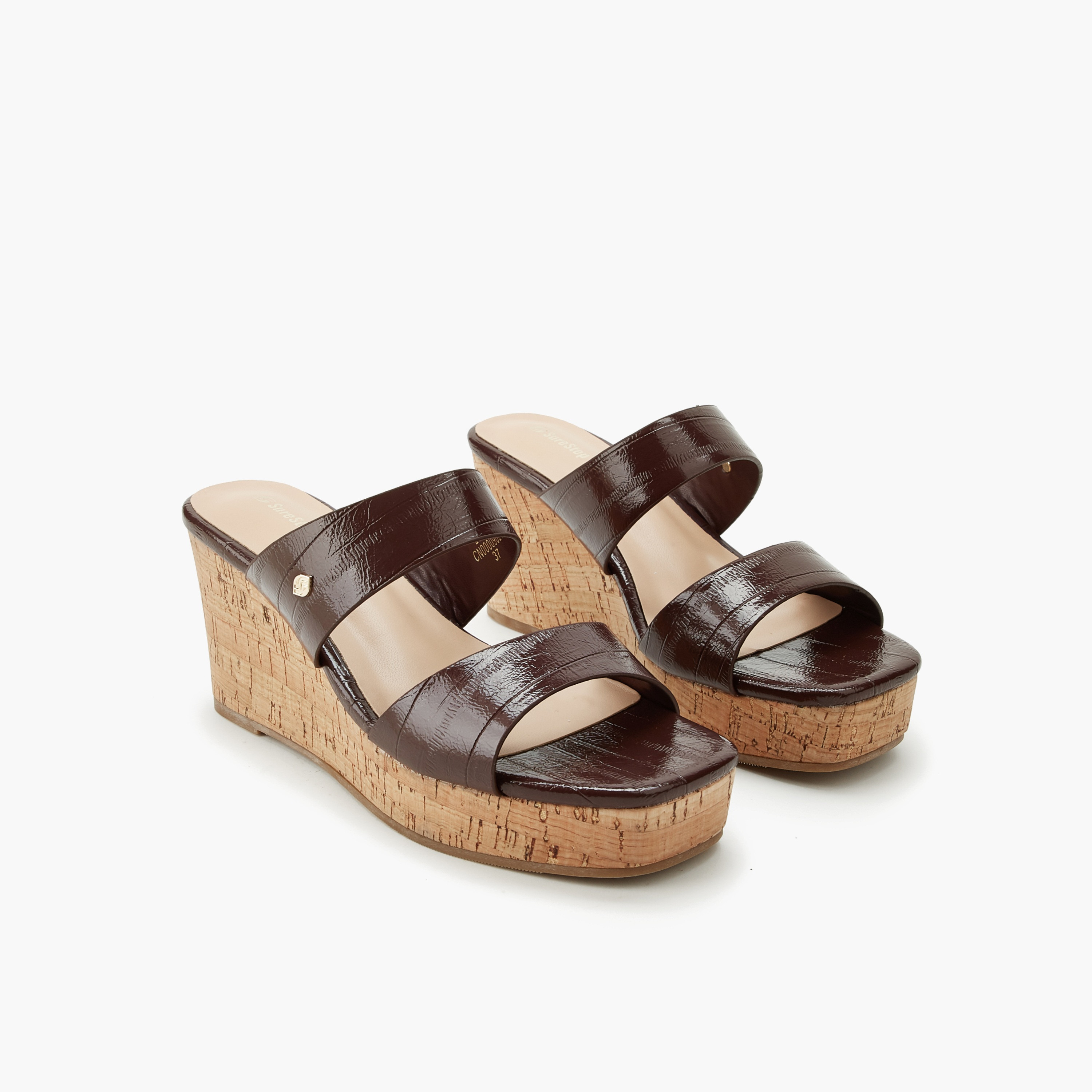 صندل للنساء بارز الملمس بكعب ويدج من شور ستيب-women-shoes-sandals-heeled-image-1