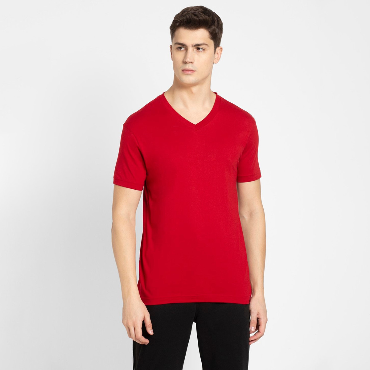 Jockey Men Red V-Neck T-Shirt with Short Sleeves-men-clothing-tshirtsandpolos-tshirts-image-1