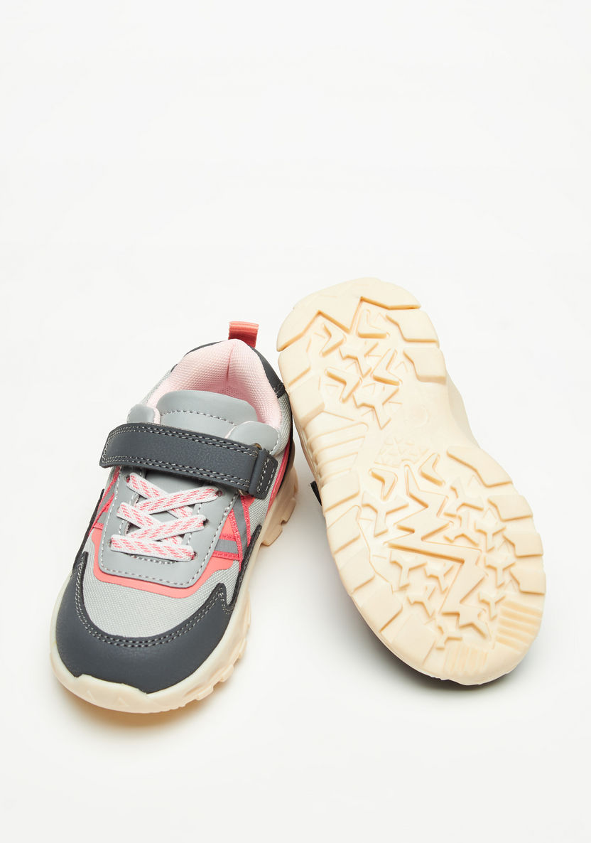 Juniors Textured Sneakers with Hook and Loop Closure-Girl%27s Sneakers-image-1