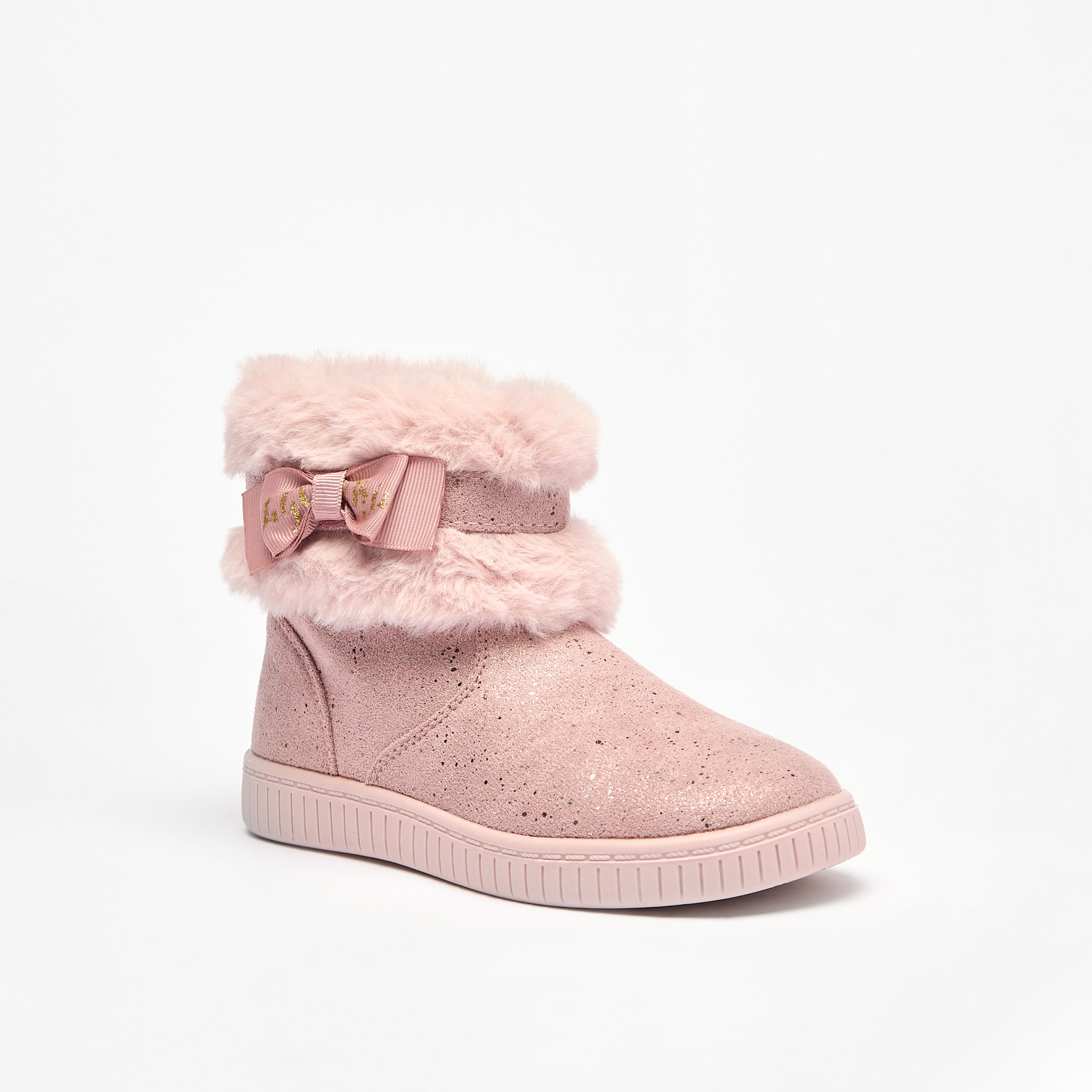 Flora Bella Faux Fur Ankle Boots with Bow Detail and Zip Closure-girls-shoes-boots-image-1