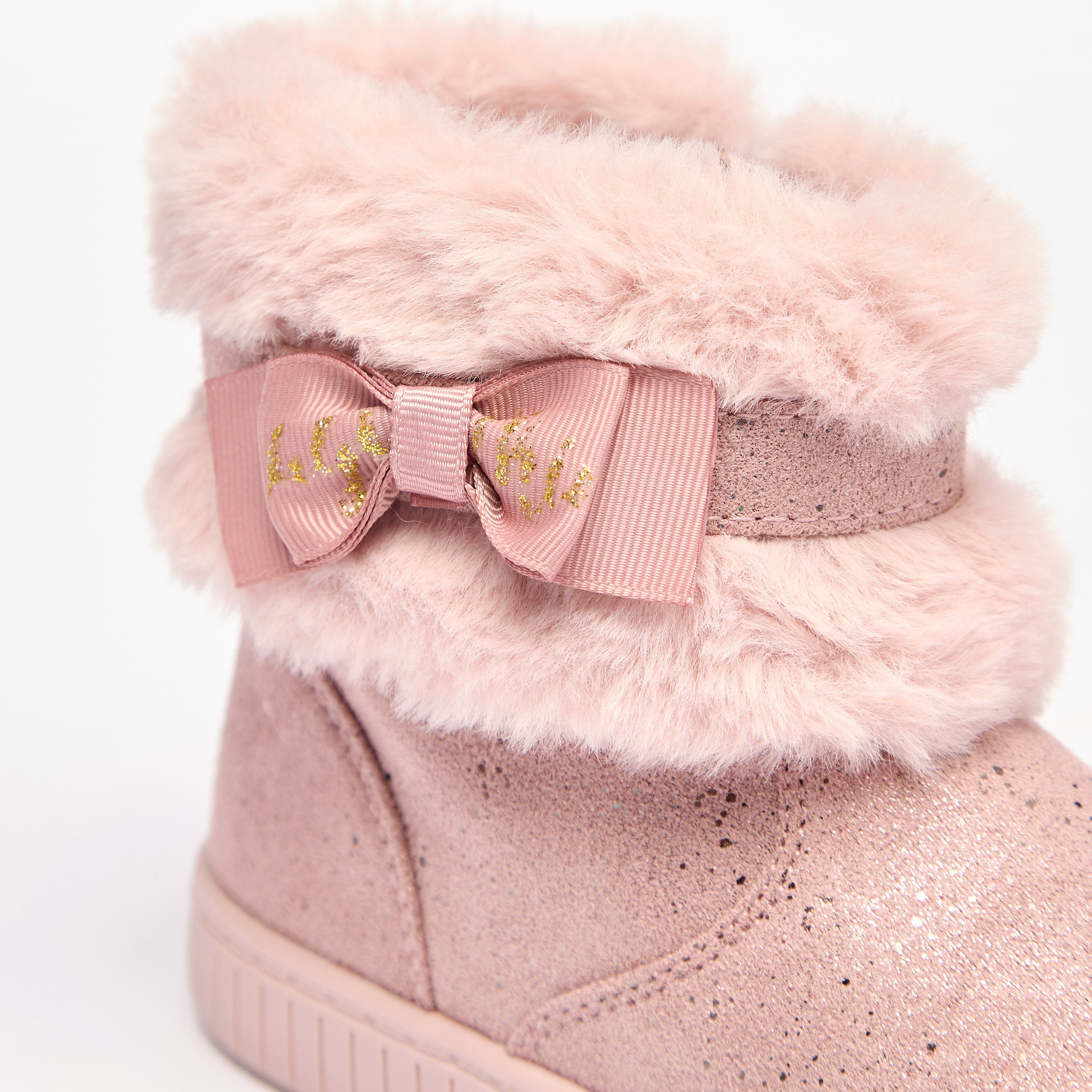 Flora Bella Faux Fur Ankle Boots with Bow Detail and Zip Closure-girls-shoes-boots-image-4