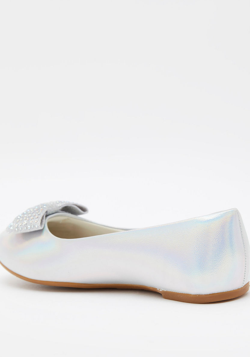 Pampili Solid Slip-On Ballerina Shoes with Embellished Bow Accent-Girl%27s Ballerinas-image-1