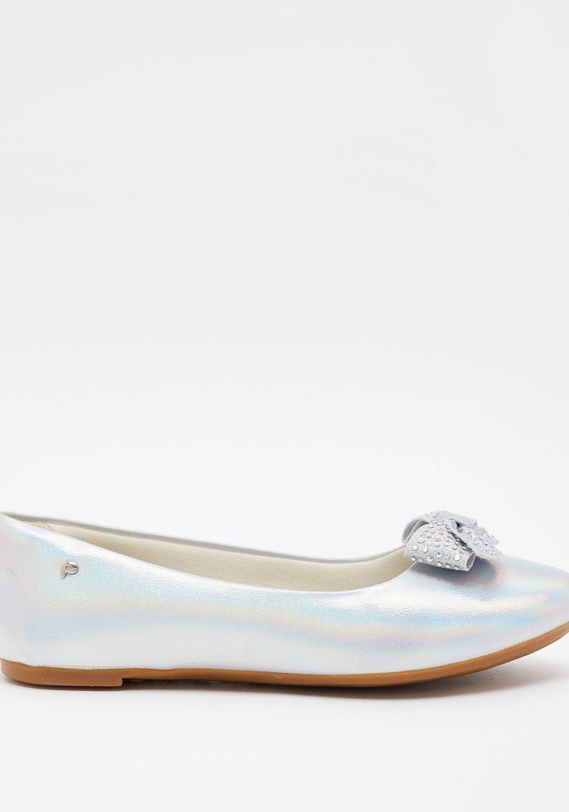Pampili Solid Slip-On Ballerina Shoes with Embellished Bow Accent-Girl%27s Ballerinas-image-2