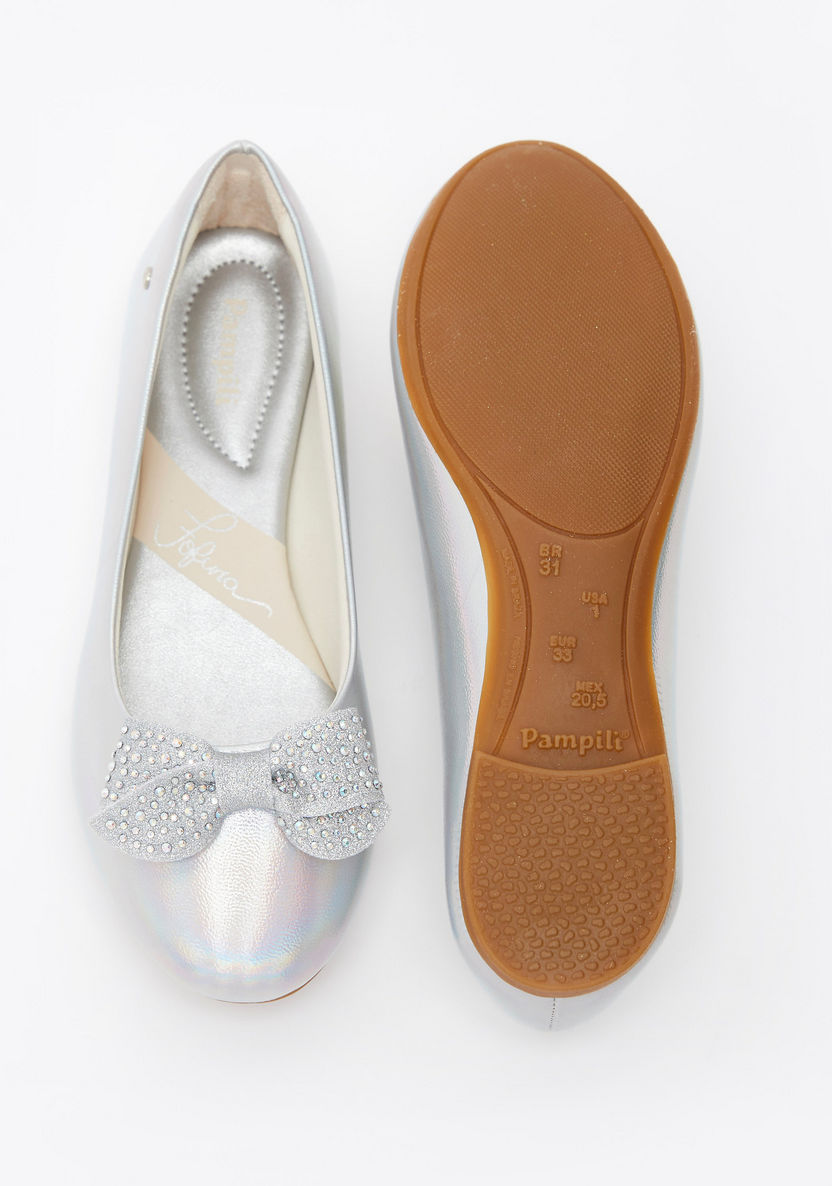 Pampili Solid Slip-On Ballerina Shoes with Embellished Bow Accent-Girl%27s Ballerinas-image-5