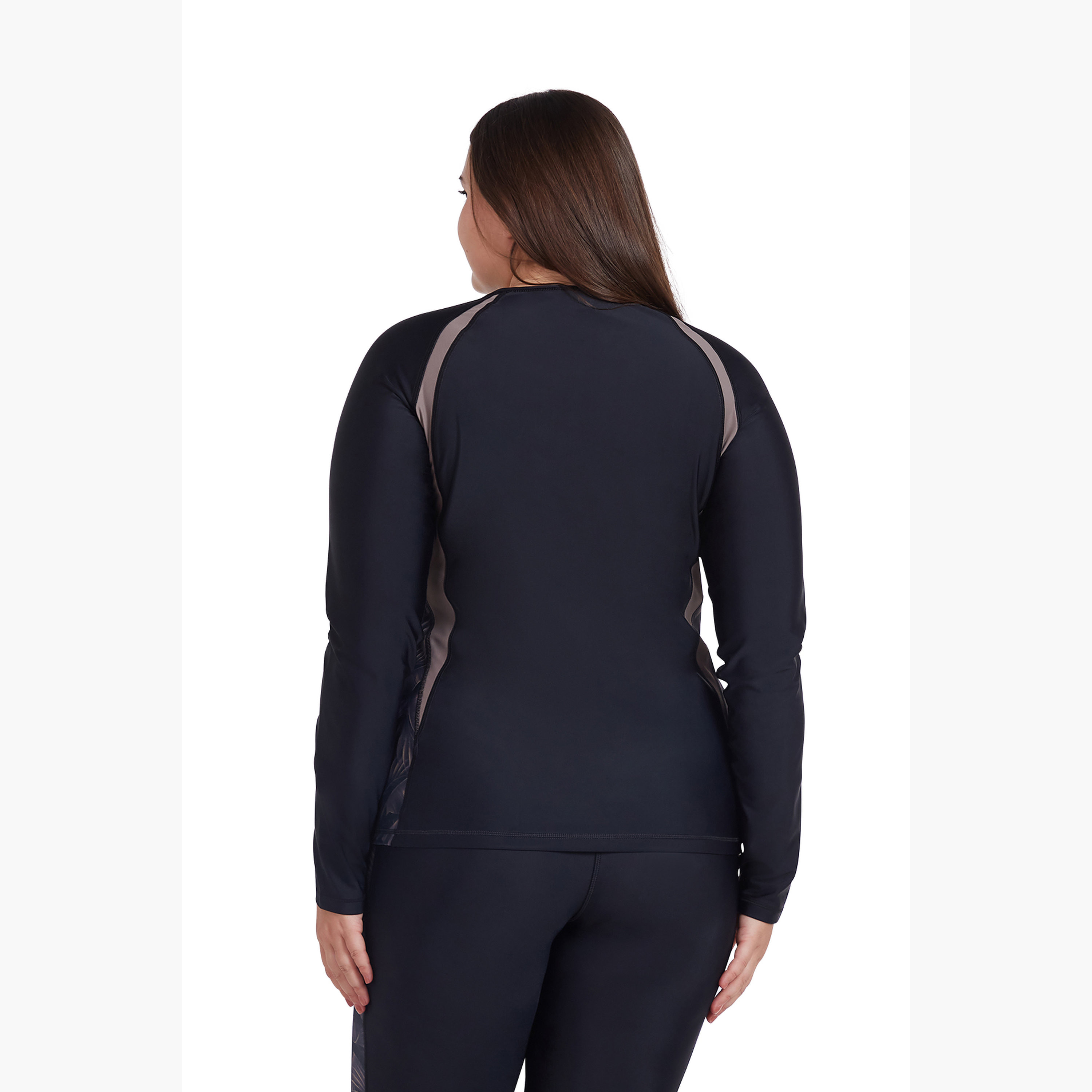 Coega Women's Long Sleeve Rashguard with Diagonal - Nero Silver Tropical-sports-women-clothing-swimwear-image-2