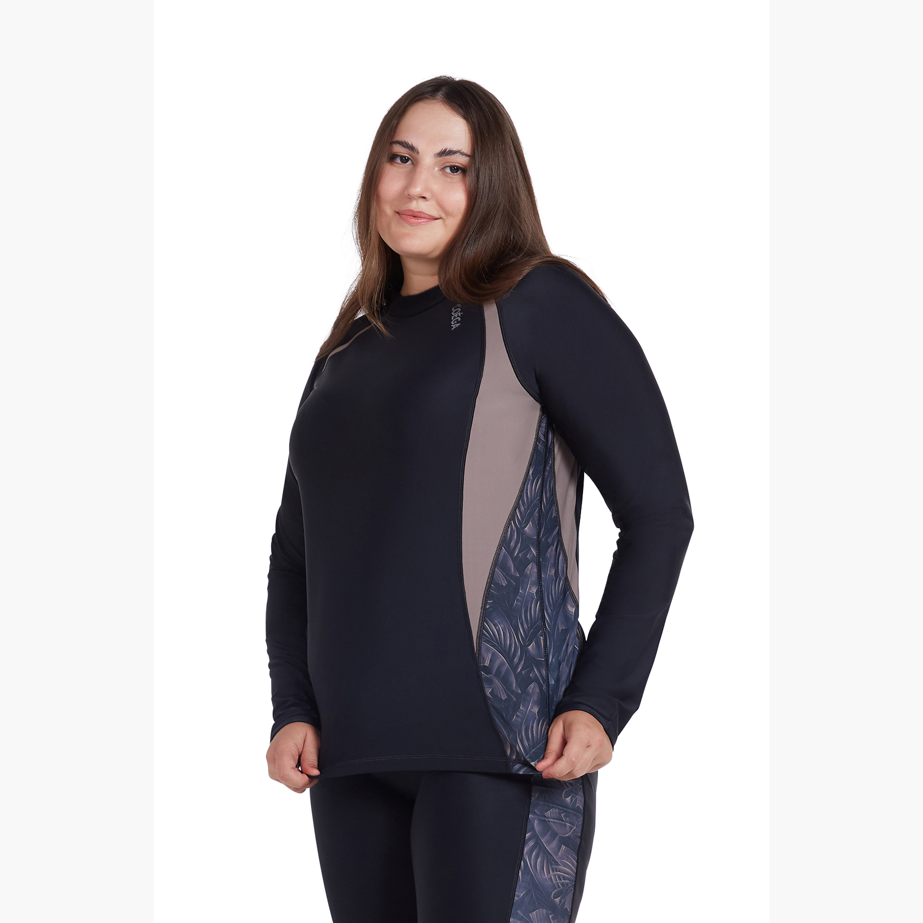 Coega Women's Long Sleeve Rashguard with Diagonal - Nero Silver Tropical-sports-women-clothing-swimwear-image-3