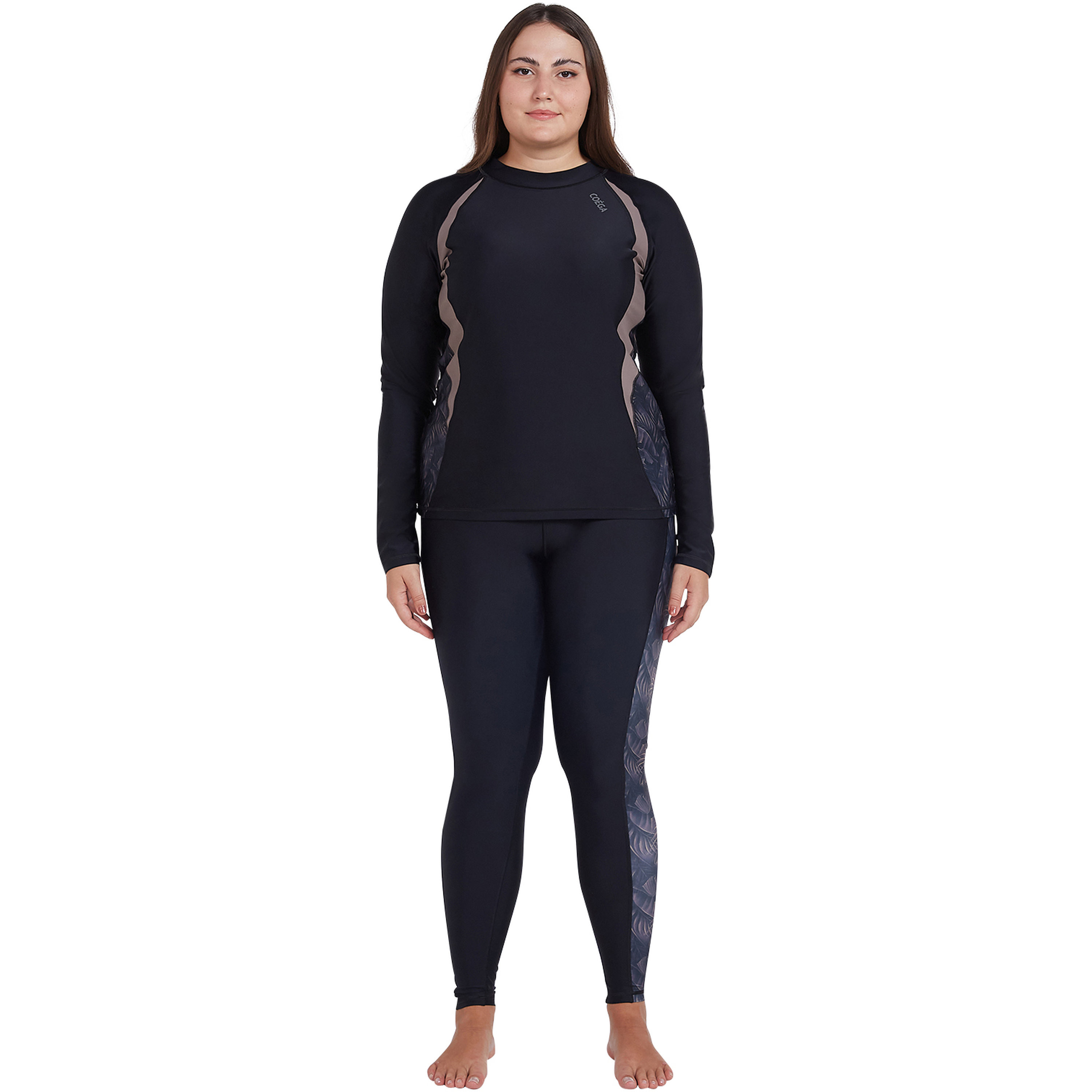 Coega Women's Long Sleeve Rashguard with Diagonal - Nero Silver Tropical-sports-women-clothing-swimwear-image-4