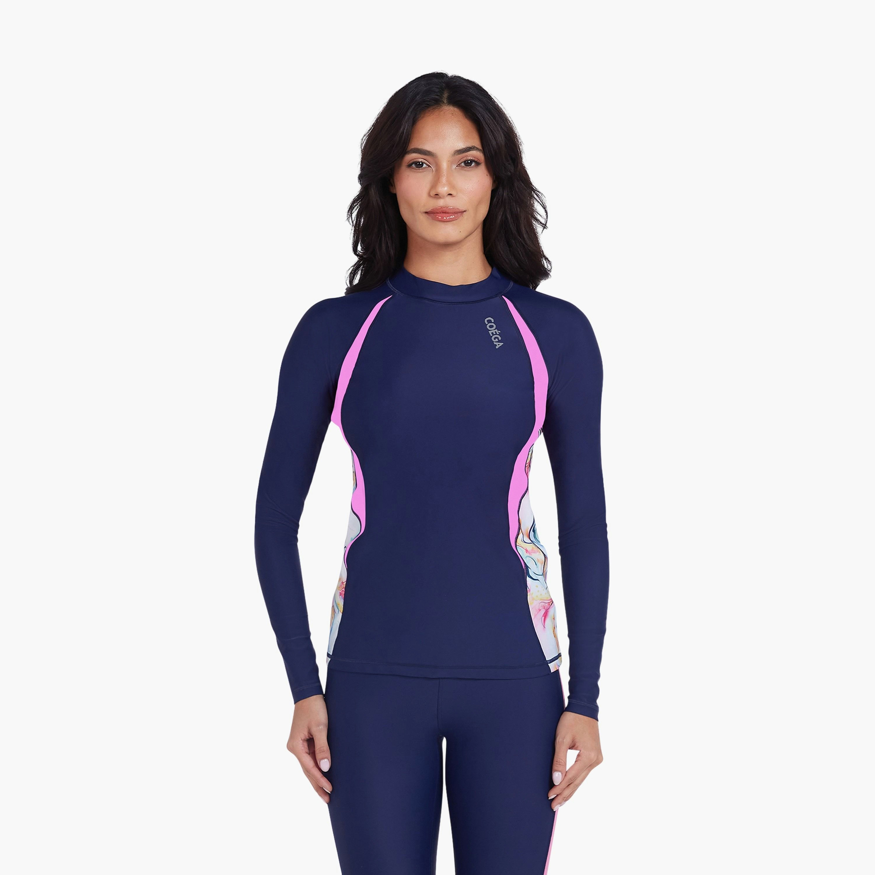 Coega Women's Long Sleeve Rashguard with Diagonal Blue Pink Marble-sports-women-clothing-swimwear-image-1