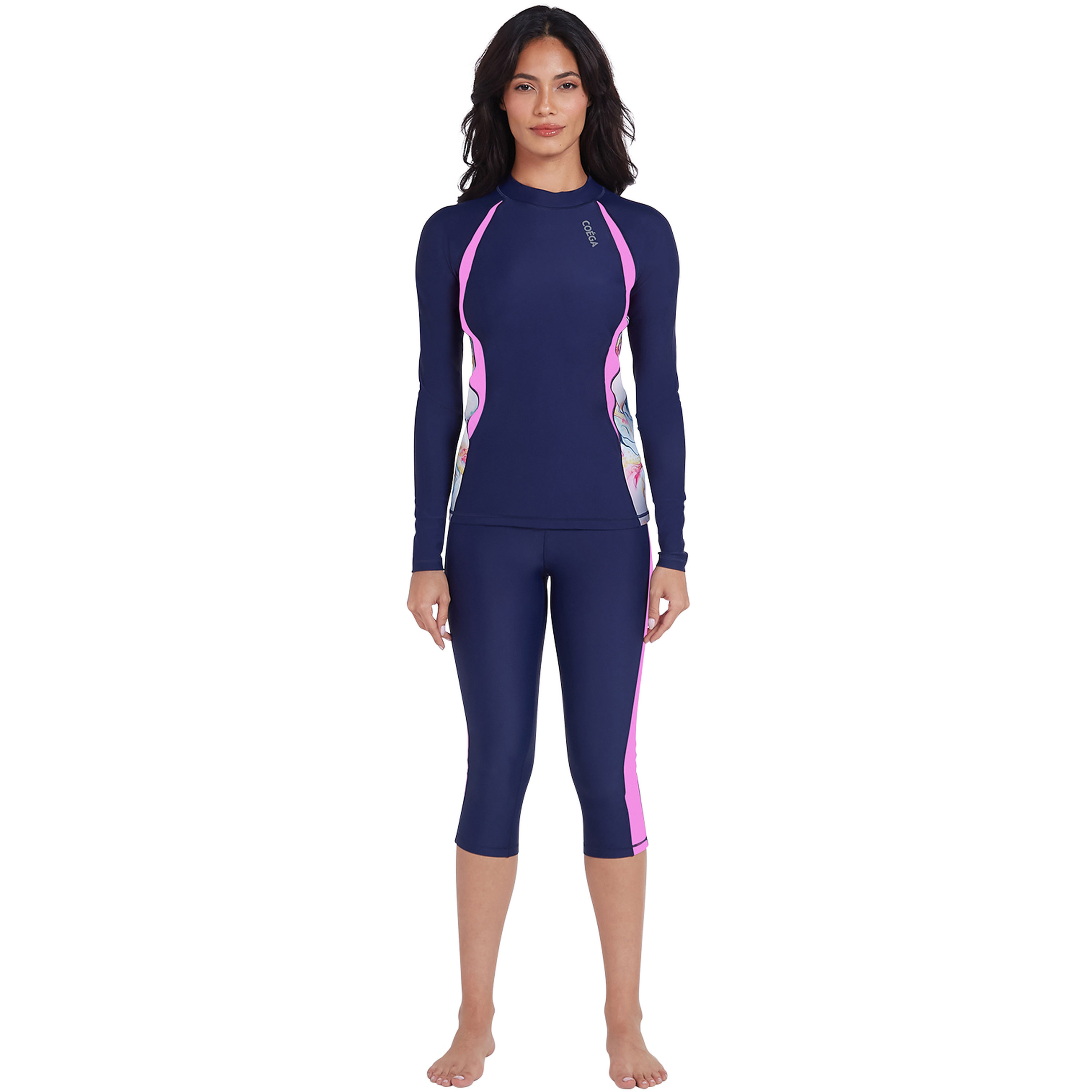 Coega Women's Long Sleeve Rashguard with Diagonal Blue Pink Marble-sports-women-clothing-swimwear-image-2