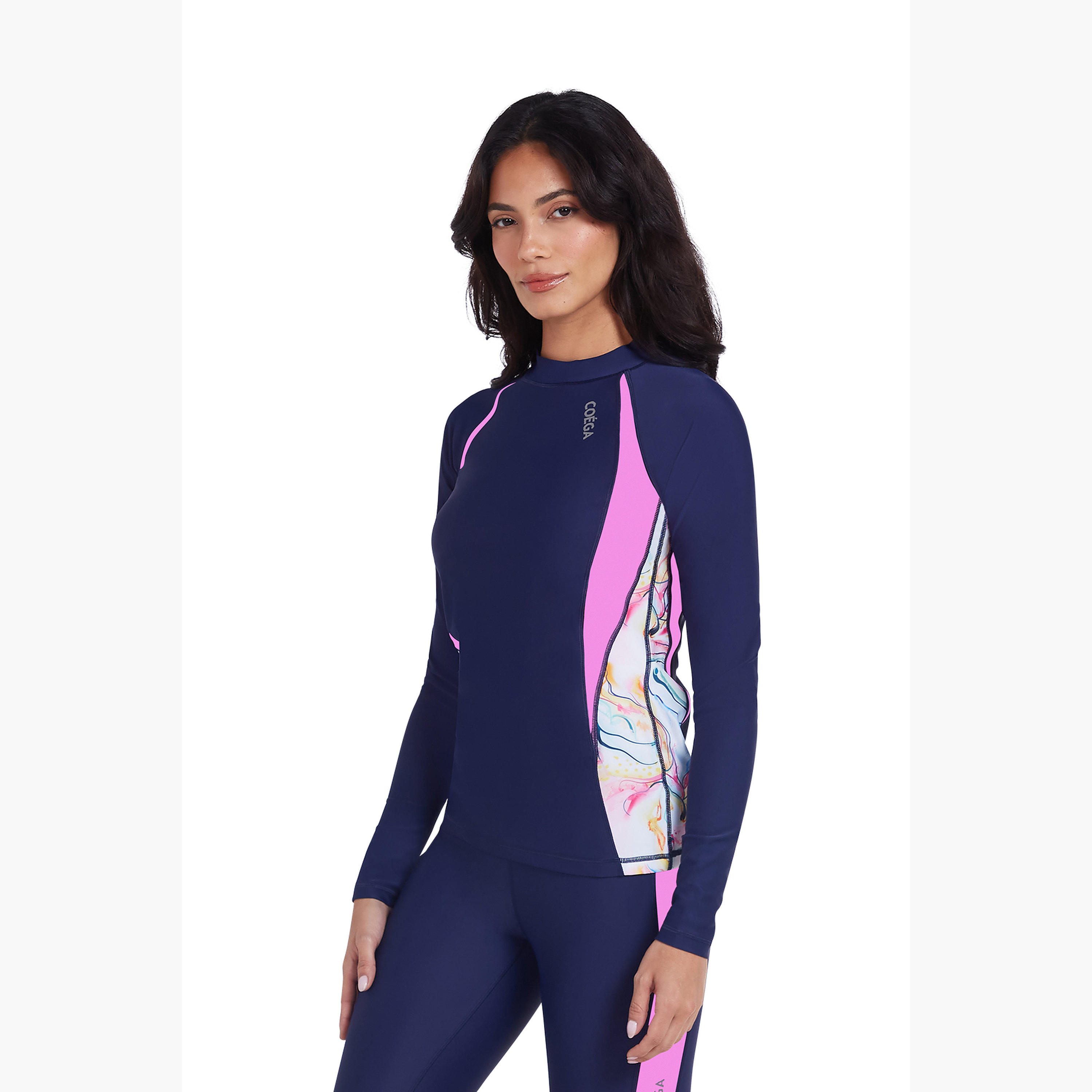 Coega Women's Long Sleeve Rashguard with Diagonal Blue Pink Marble-sports-women-clothing-swimwear-image-3