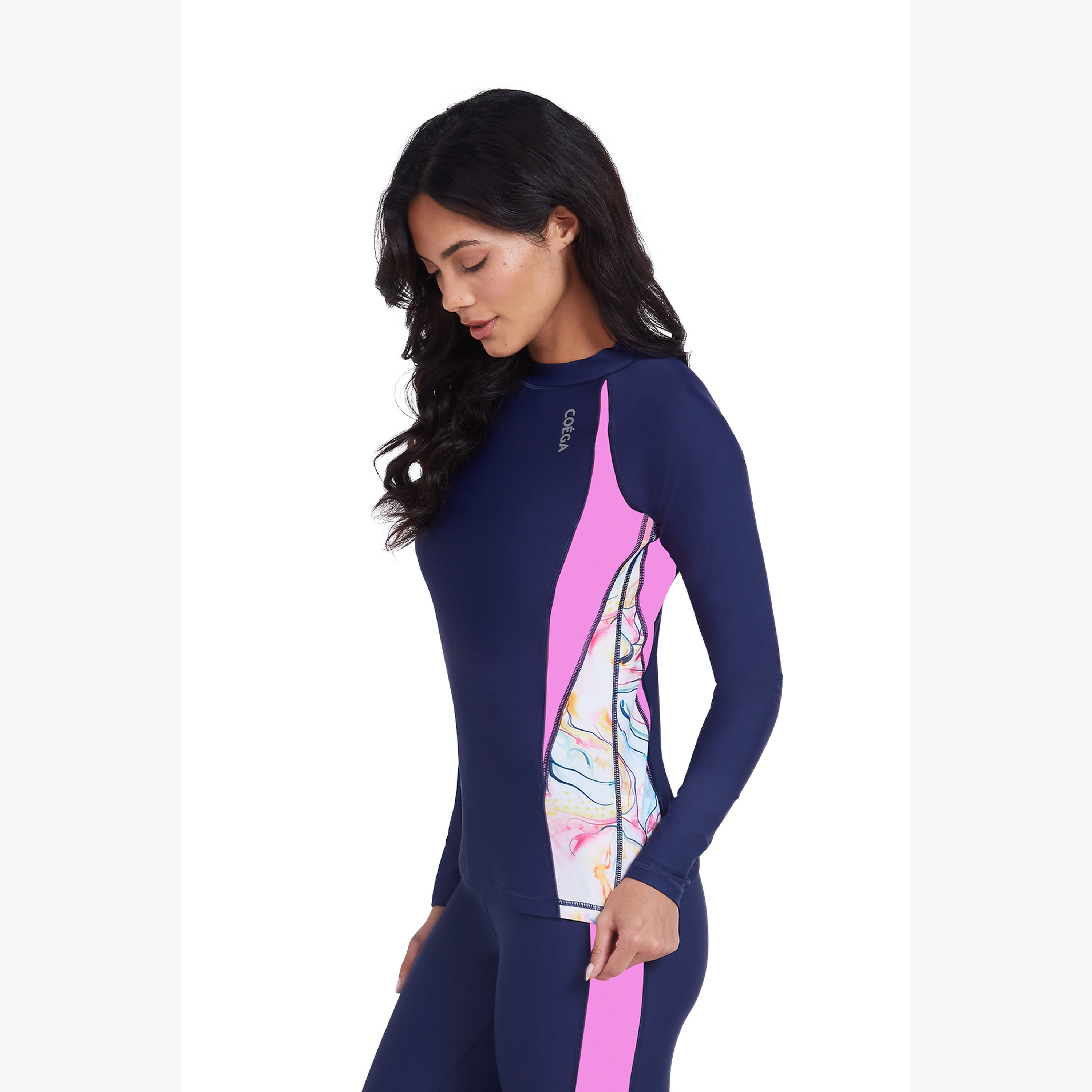Coega Women's Long Sleeve Rashguard with Diagonal Blue Pink Marble-sports-women-clothing-swimwear-image-4