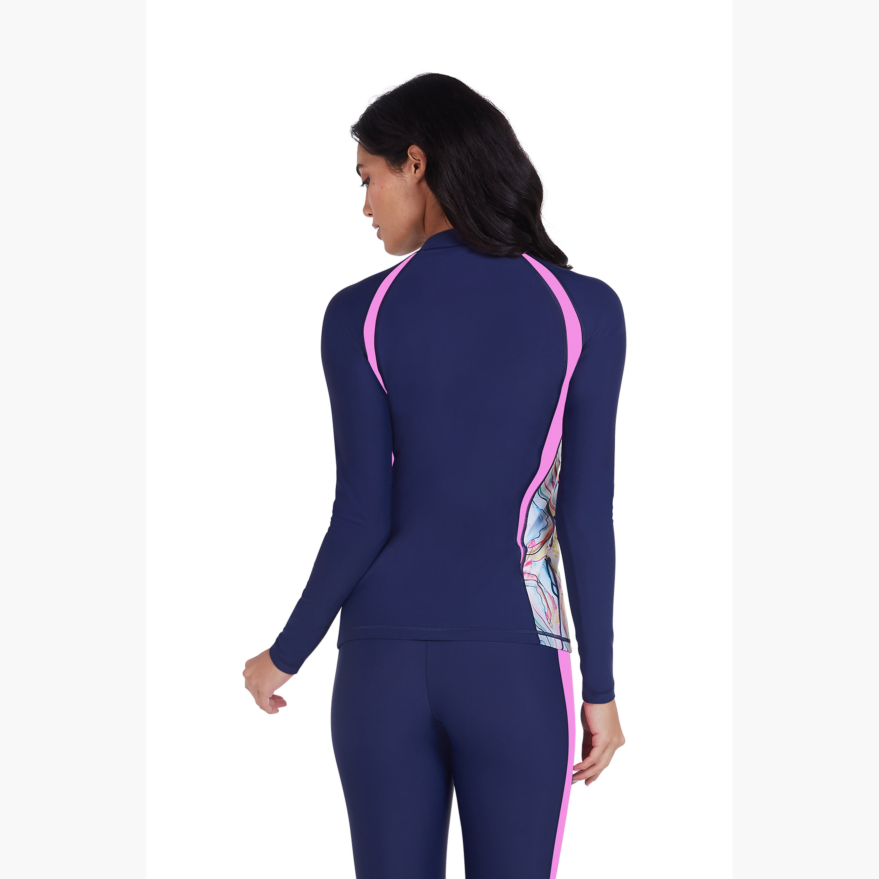 Coega Women's Long Sleeve Rashguard with Diagonal Blue Pink Marble-sports-women-clothing-swimwear-image-5
