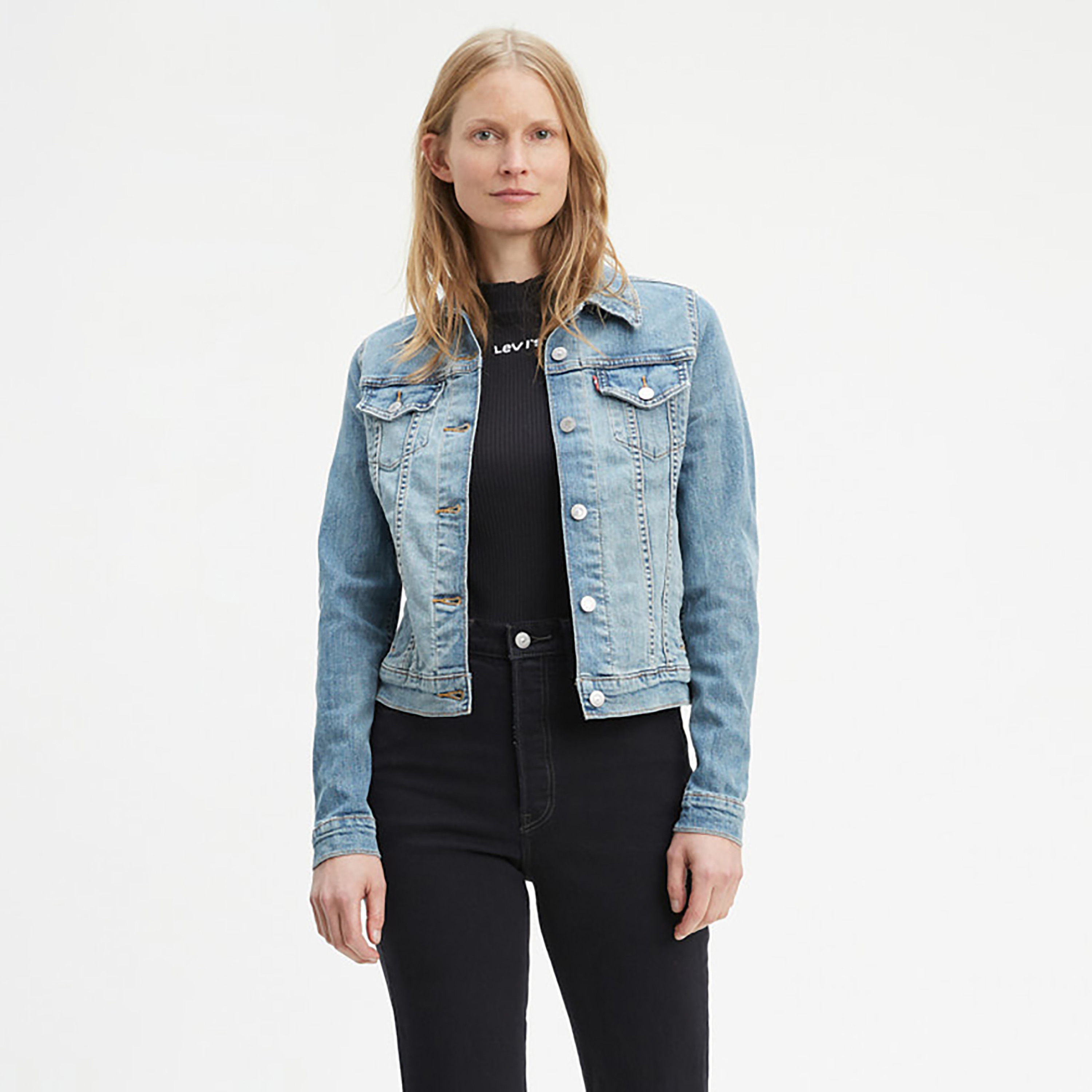 Levi's Plain Collared Long Sleeves Women's Denim Jacket-women-winterwear-coatsandjackets-jackets-image-1