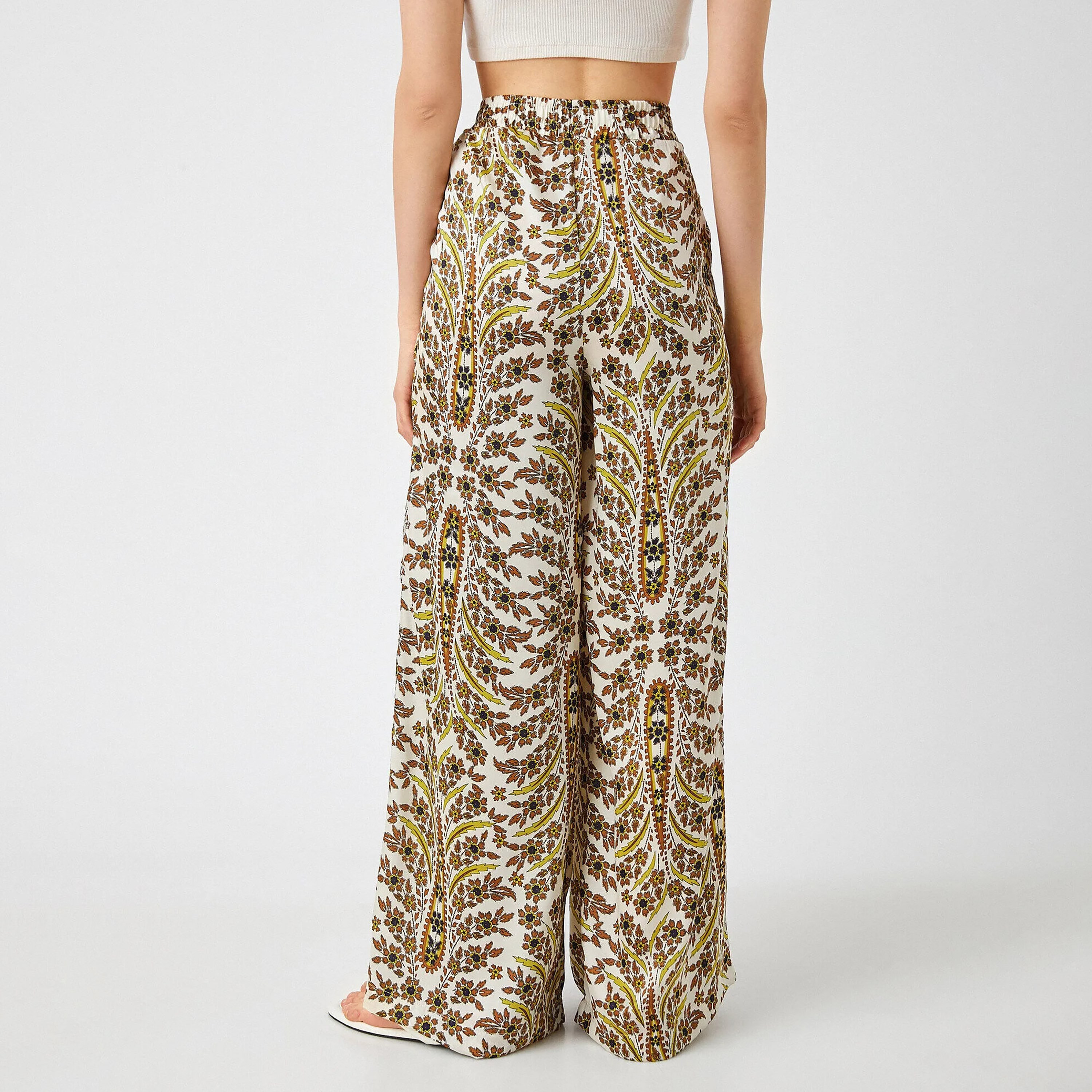 KOTON Regular Fit High-Rise Elasticated Waist Women's Wide Leg Trousers-women-clothing-trousers-image-4