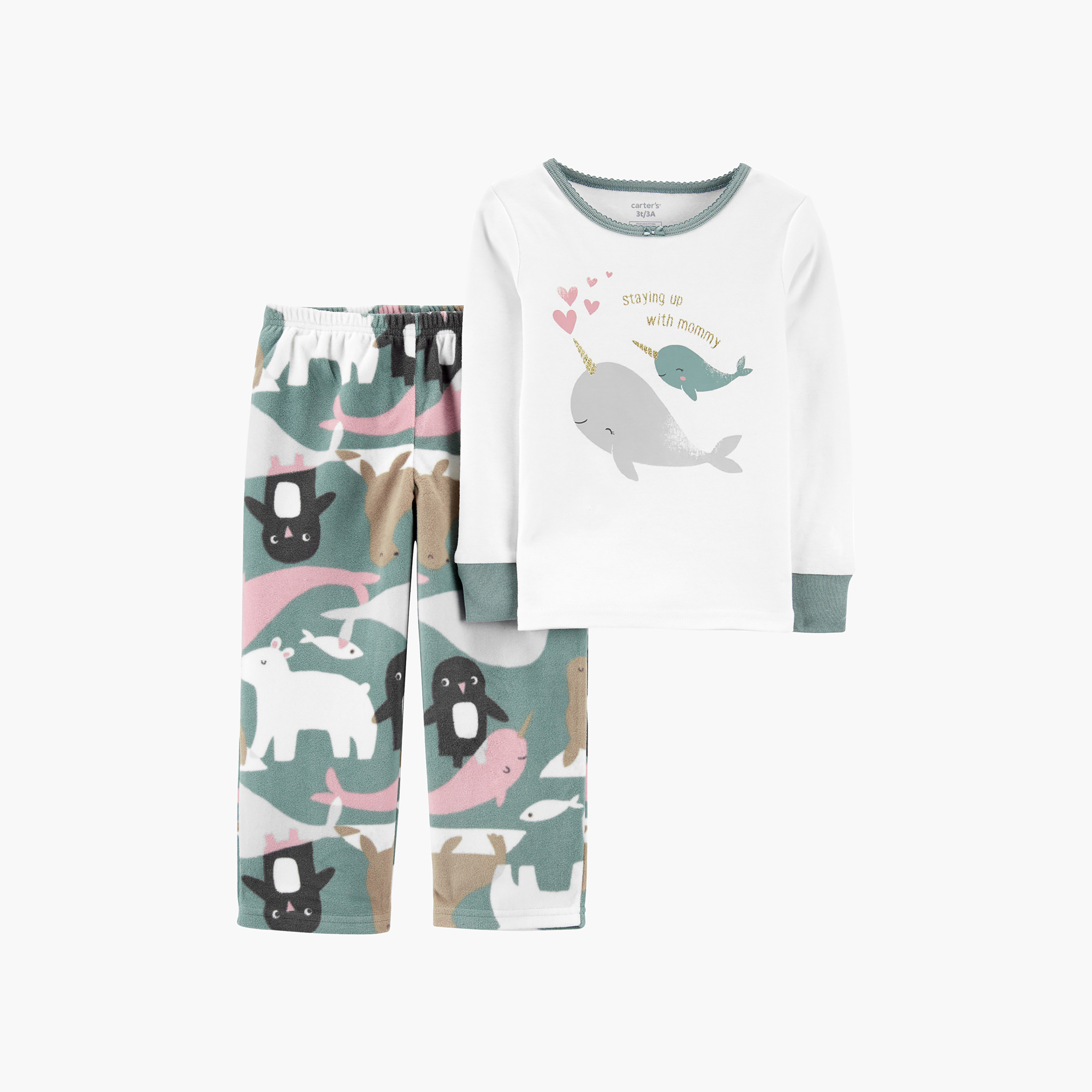 طقم بنطلون بيجاما وتيشيرت بياقة مستديرة وطبعات من كارترز-girls-clothing-nightwear-image-1