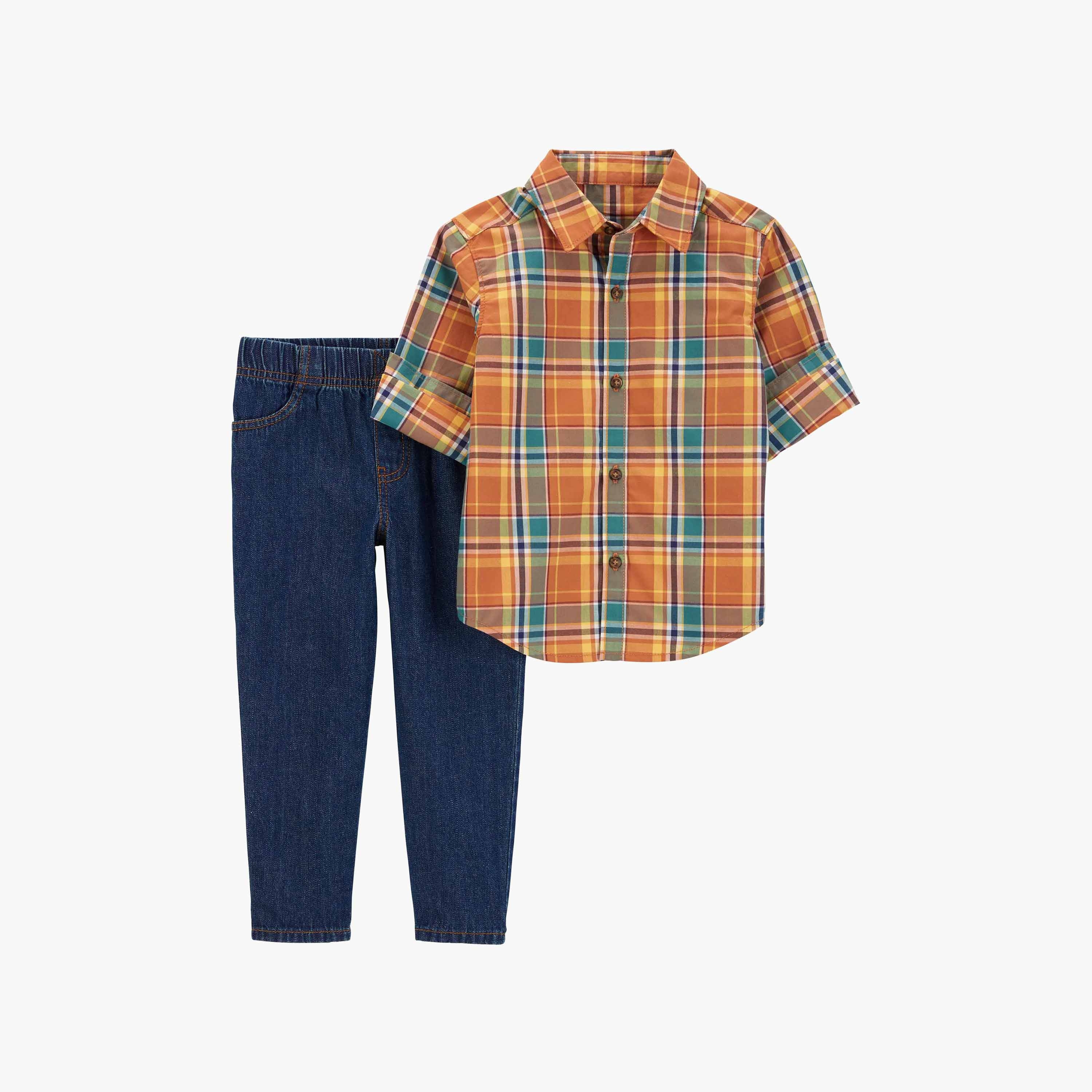 مجموعة بنطلون و قميص بأزرار أمامية قطعتين من كارترز-boys-clothing-setsandcoords-image-1