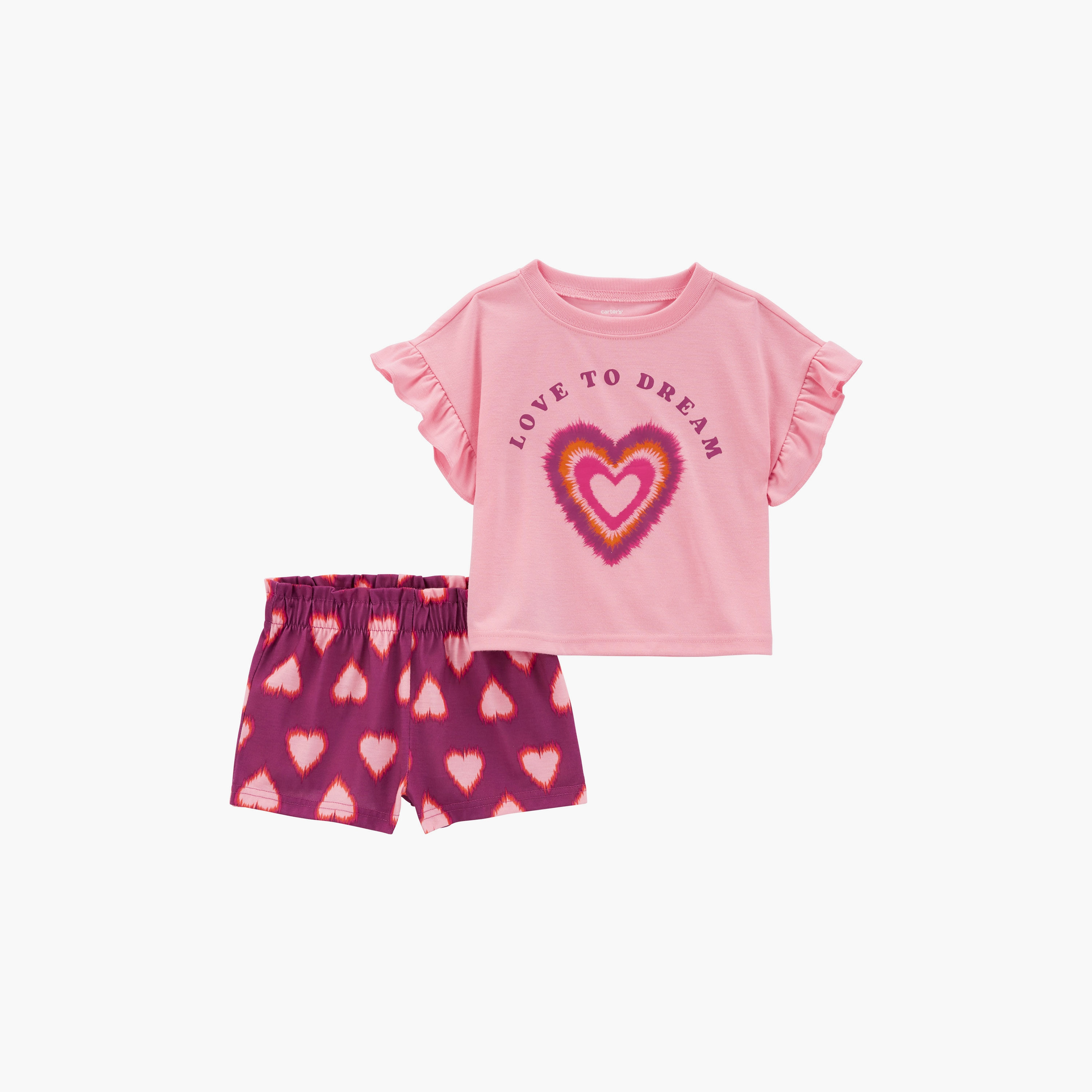 تيشيرت بأكمام كاب مطبوعة قطعتين مع شورت من كارترز-baby-girls-clothing-setsandcoords-image-1