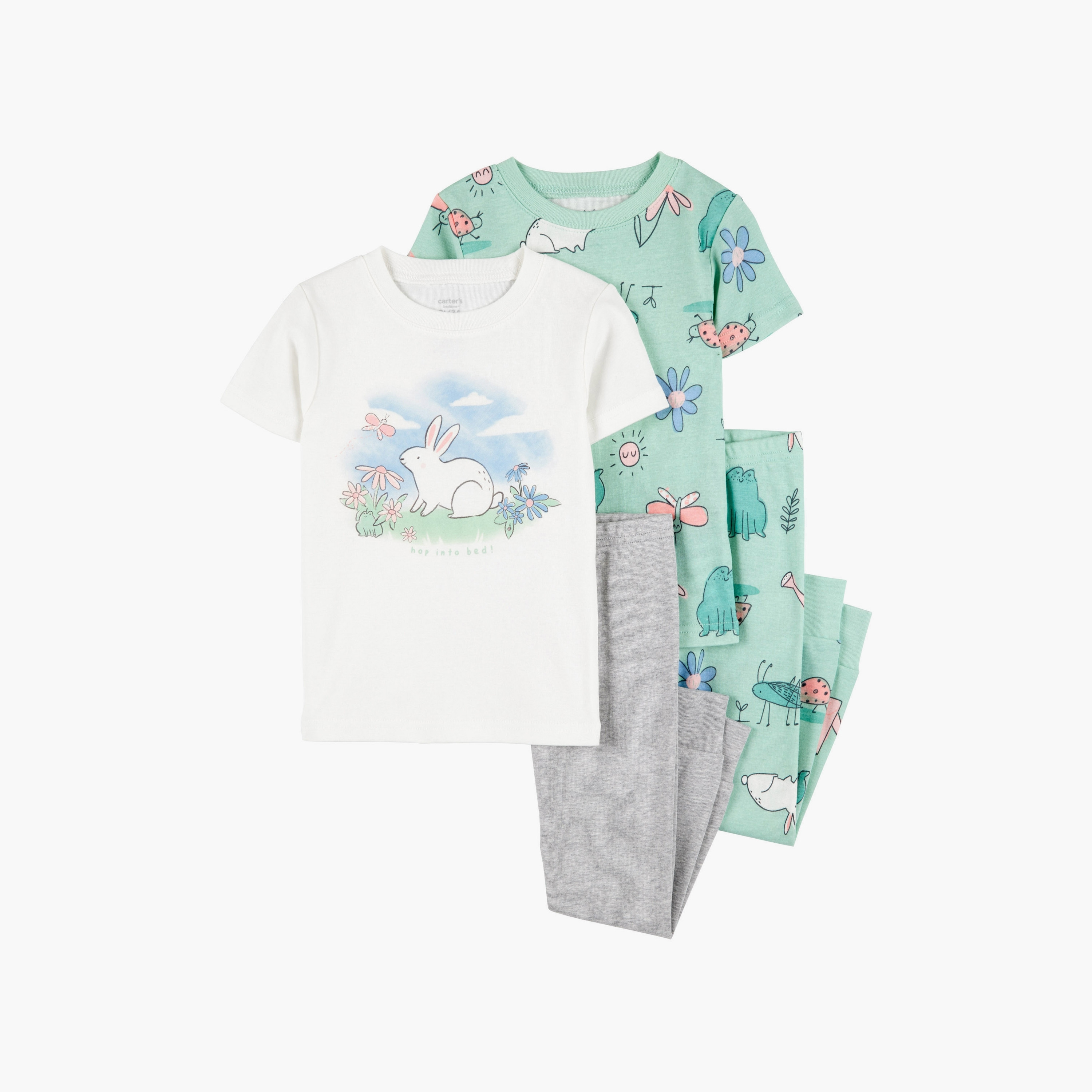 Carter's 2-Piece Bunny Printed Short Sleeves T-Shirts with 2-Piece Joggers-girls-clothing-multipacks-image-1