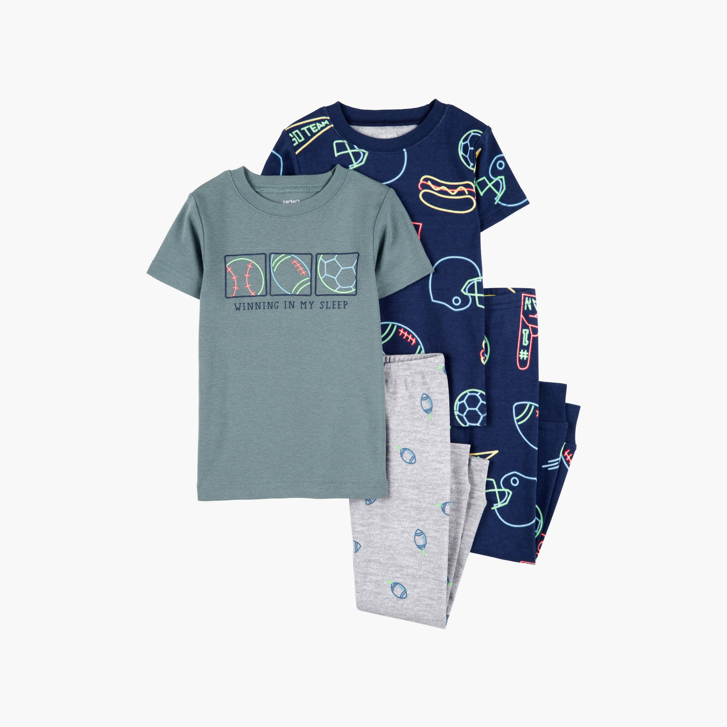 تي شيرت بأكمام قصيرة من قطعتين بطبعة سبورتس مع بنطلون ركض مكون من قطعتين من كارترز-boys-clothing-nightwear-image-1