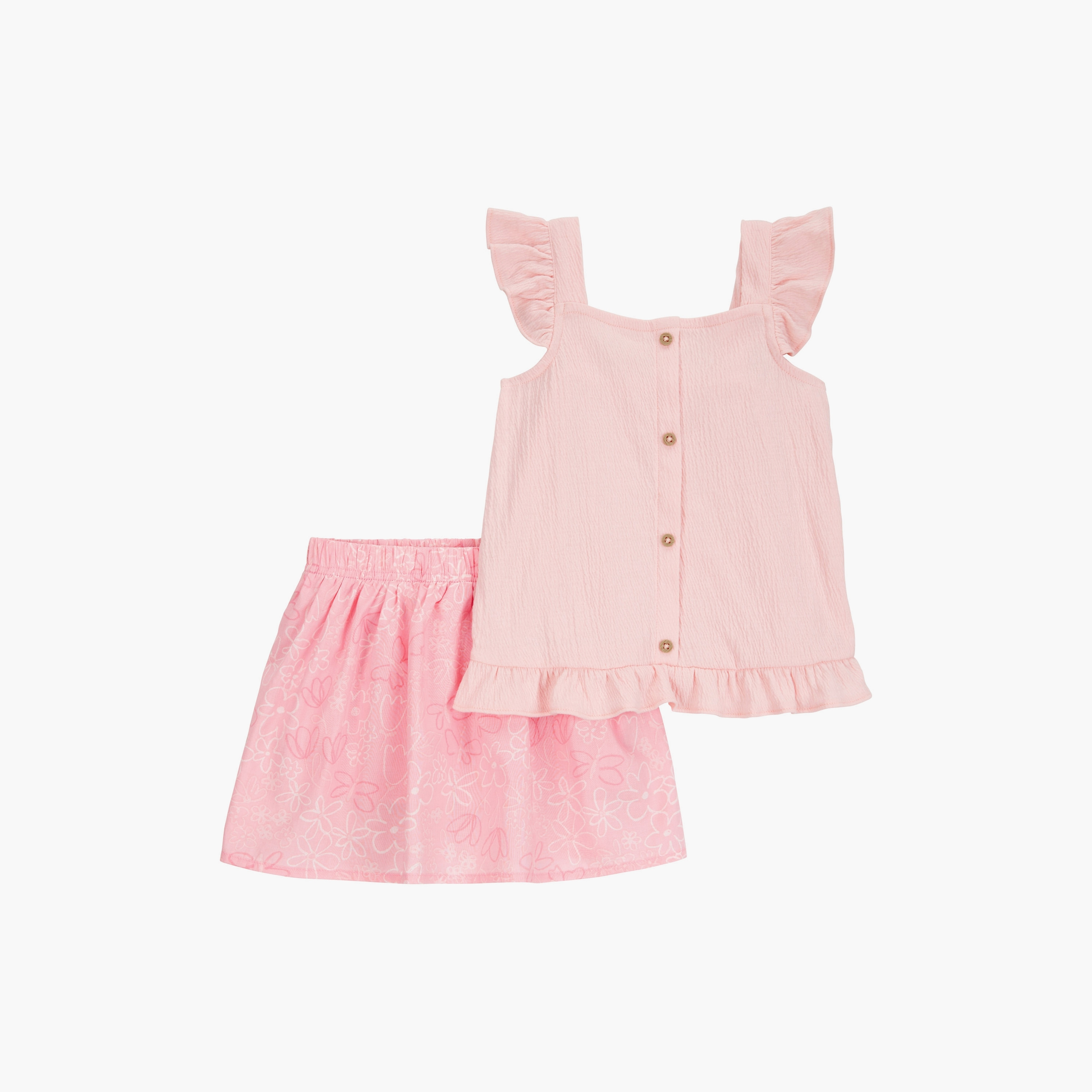بلوزة مكونة من قطعتين بطبعة زهور وأكمام قصيرة وتنورة من كارترز-baby-girls-clothing-setsandcoords-image-1