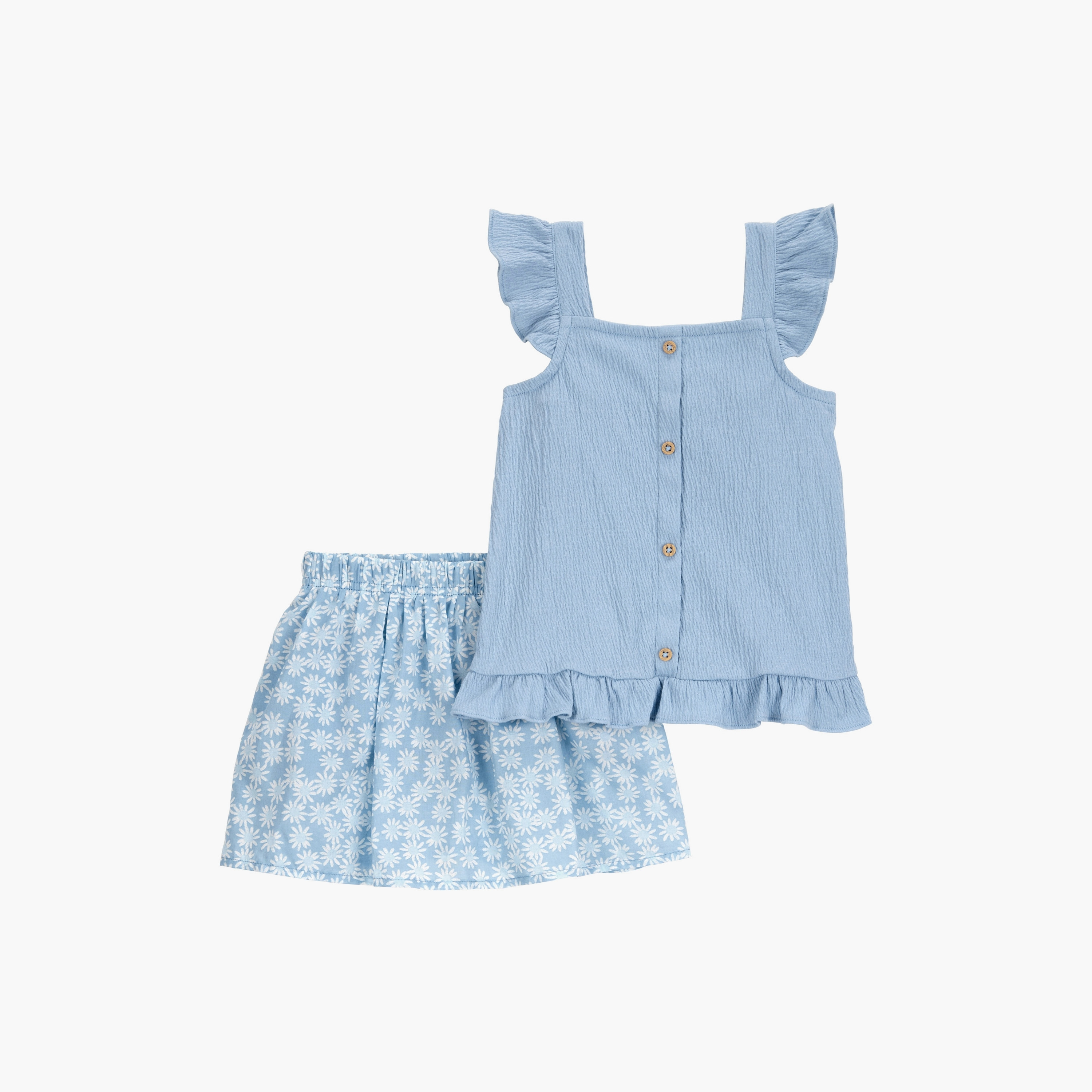 بلوزة مكونة من قطعتين بطبعة زهور وأكمام قصيرة وتنورة من كارترز-baby-girls-clothing-setsandcoords-image-1