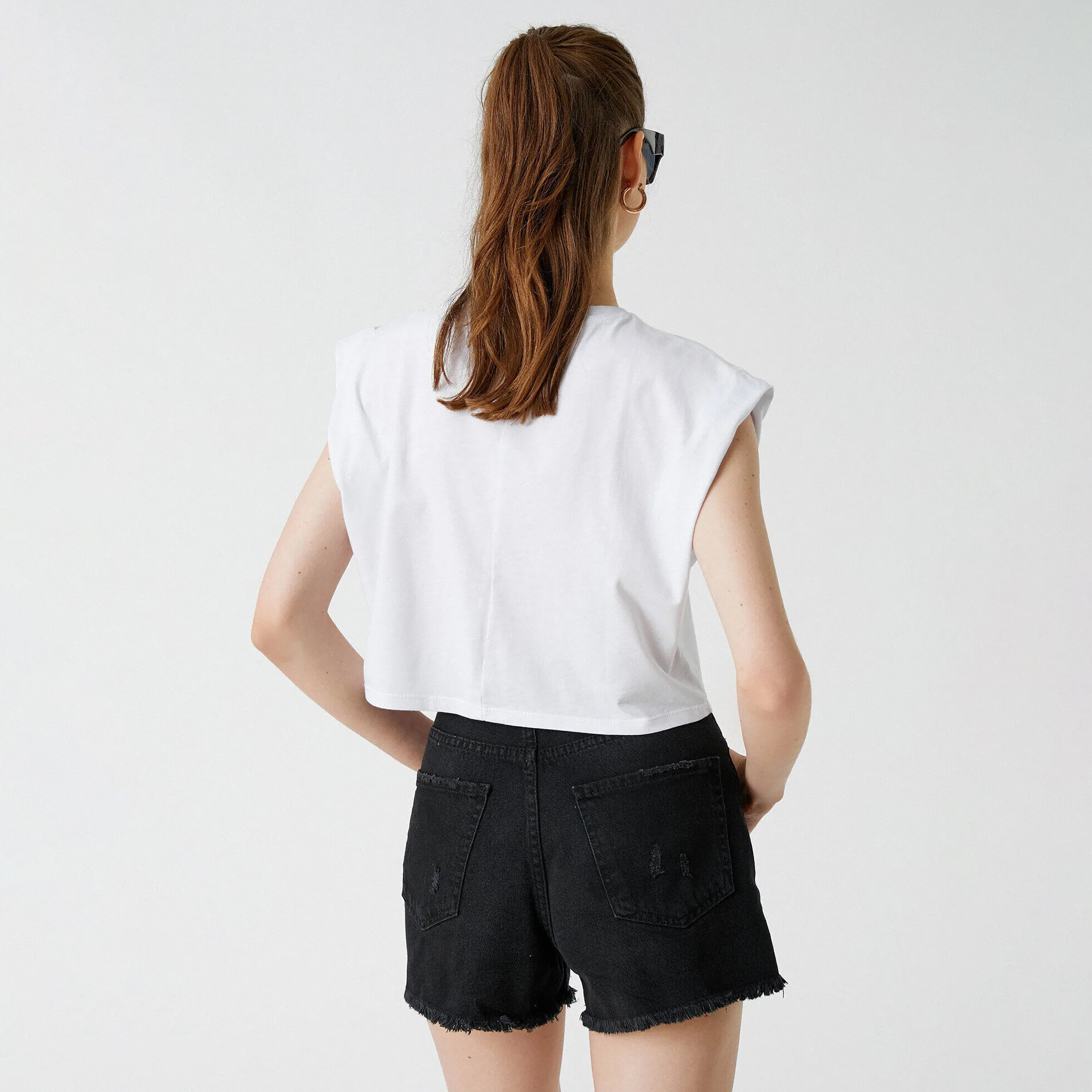 KOTON White Embellished Graphic Butterfly Print Women's Cropped Top-women-clothing-shirtsandblouses-blouses-image-3