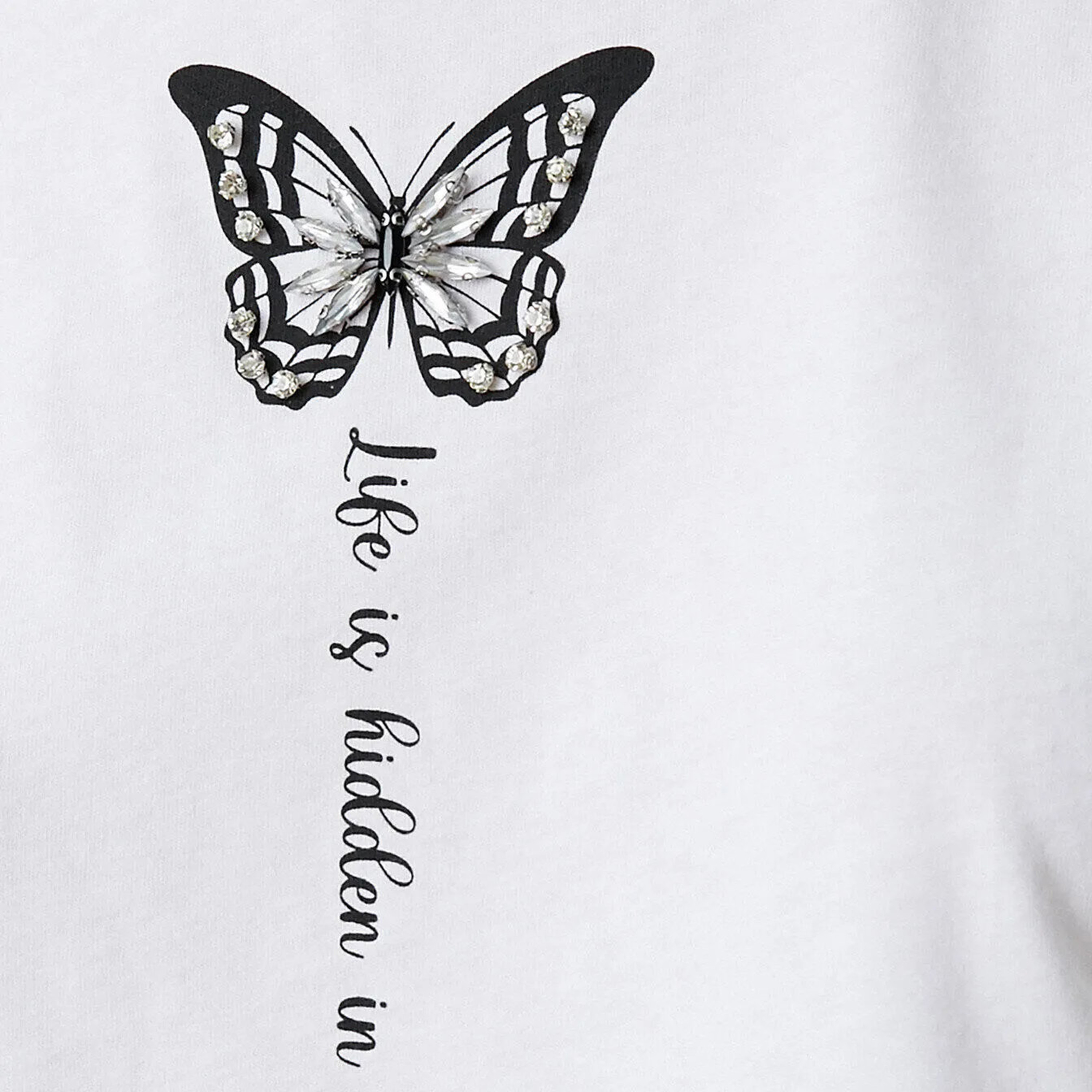 KOTON White Embellished Graphic Butterfly Print Women's Cropped Top-women-clothing-shirtsandblouses-blouses-image-6